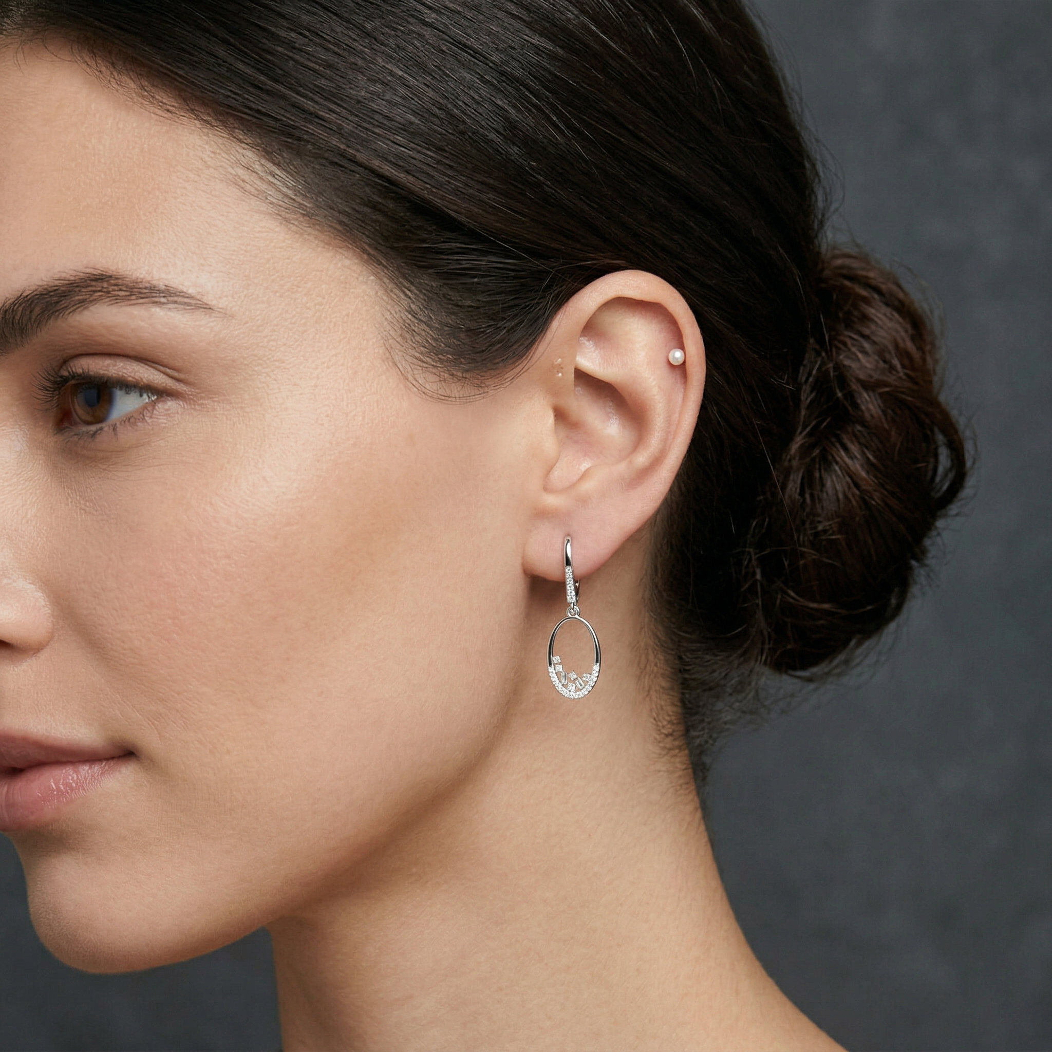 Round & Baguette Shape Moissanite Diamond Sterling Silver Luxe Diamond Hoop Earrings