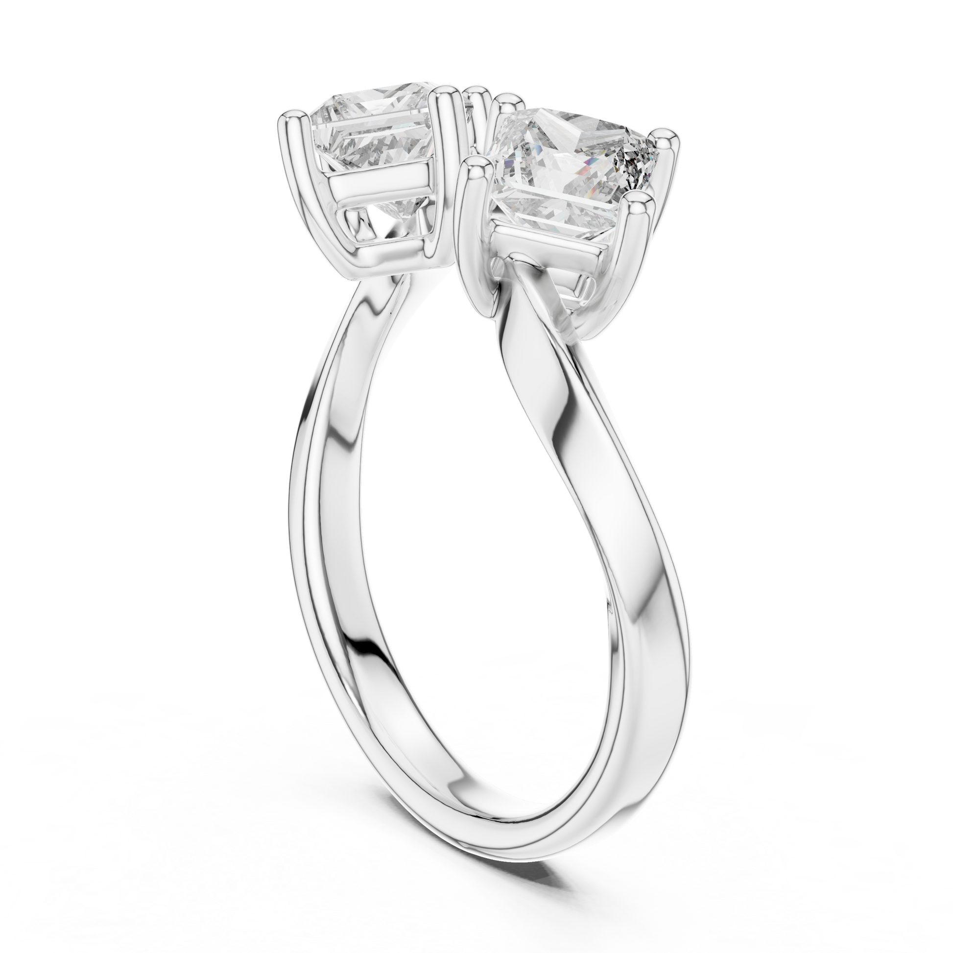 Princess Cut Moissanite Toi et Moi Modern Open-front Bypass Sterling Silver Engagement Ring