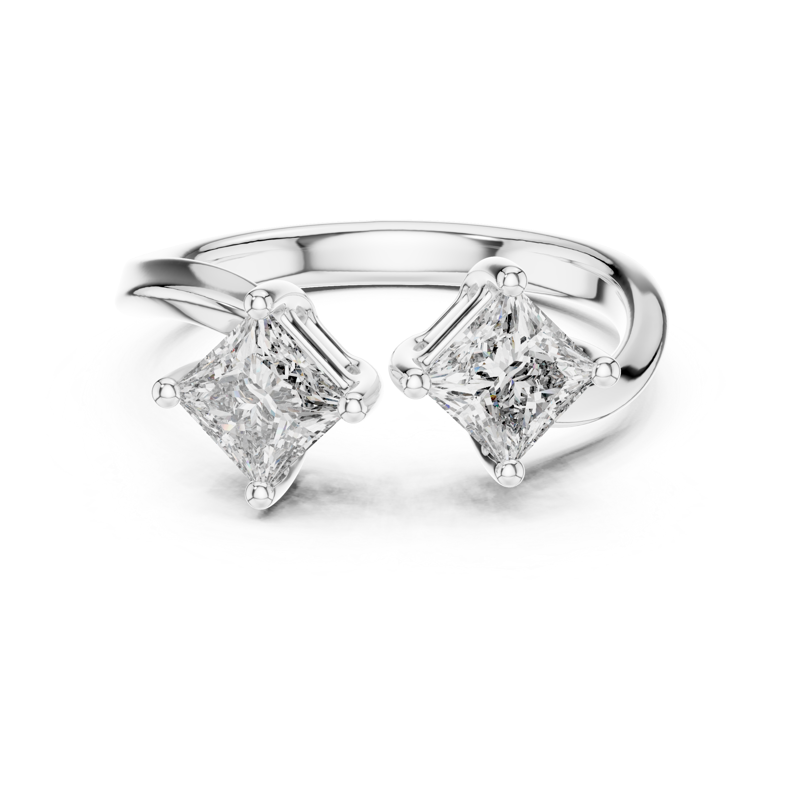 Princess Cut Moissanite Toi et Moi Modern Open-front Bypass Sterling Silver Engagement Ring