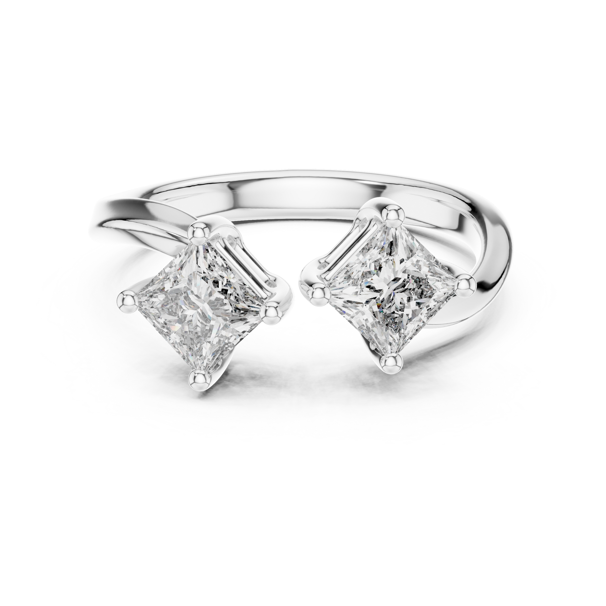Princess Cut Moissanite Toi et Moi Modern Open-front Bypass Sterling Silver Engagement Ring