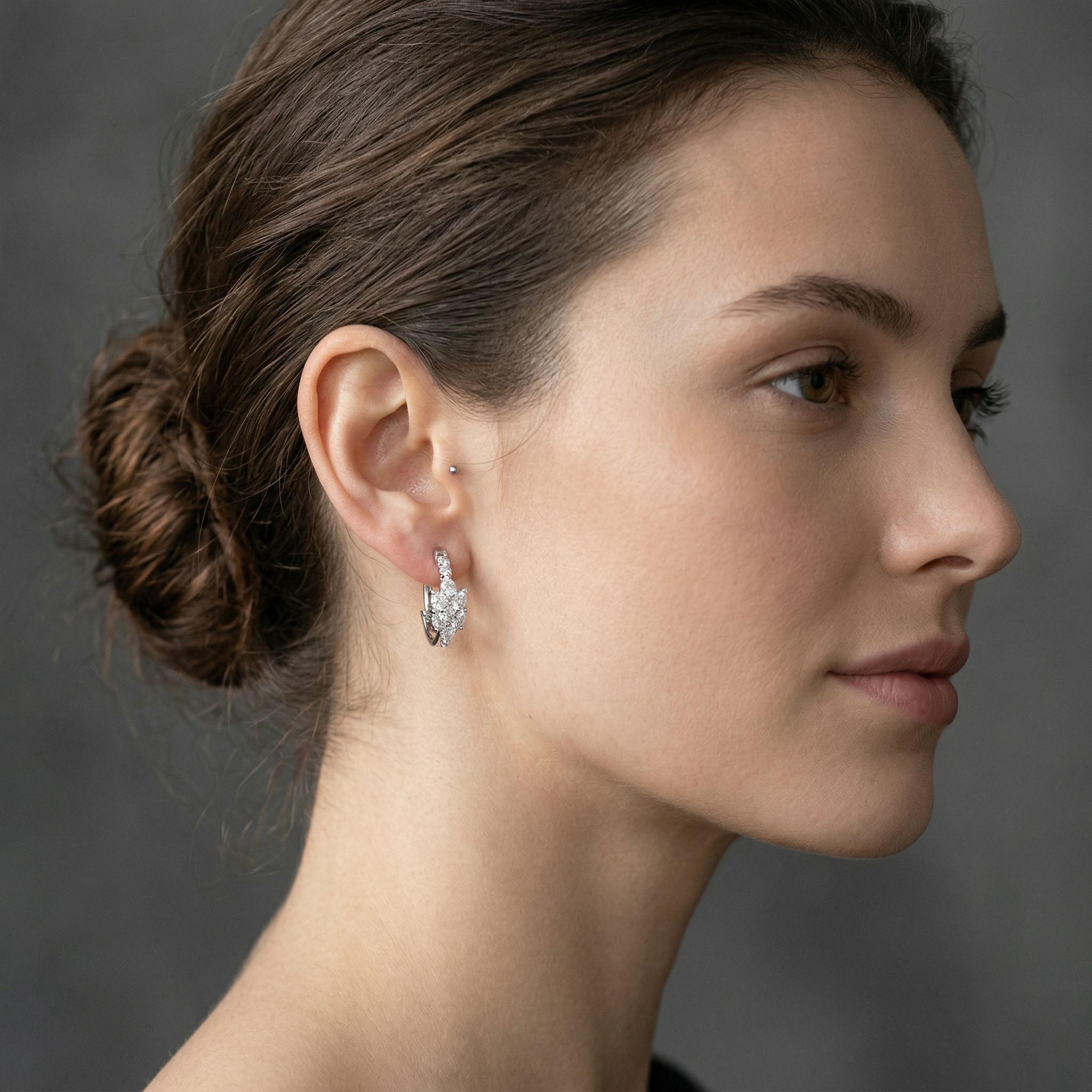 Round & Pear Shape Moissanite Diamond Sterling Silver Floral Bloom Pattern Hoop Earrings