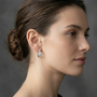 Round & Pear Shape Moissanite Diamond Sterling Silver Floral Bloom Pattern Hoop Earrings