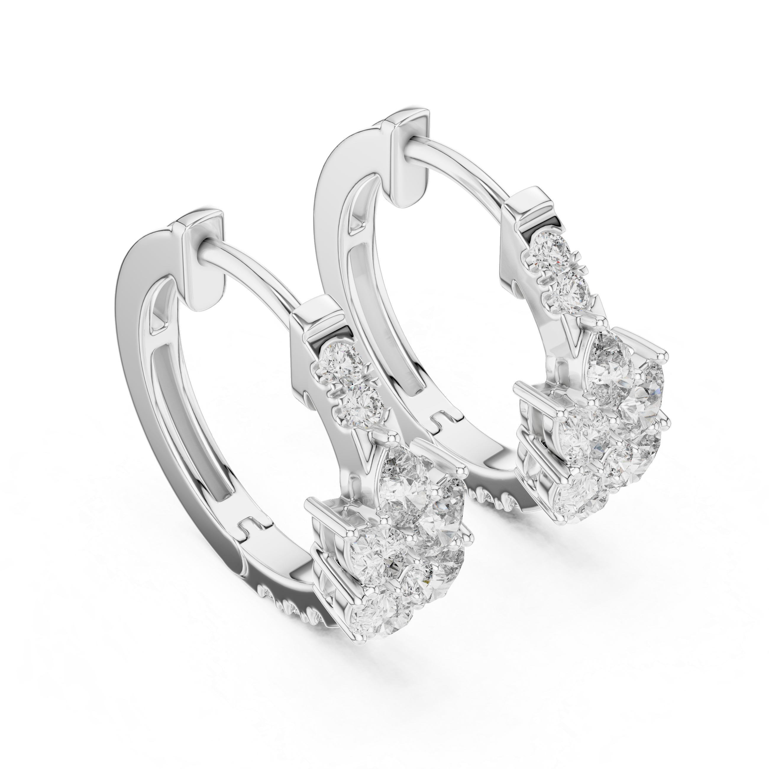 Round & Pear Shape Moissanite Diamond Sterling Silver Floral Bloom Pattern Hoop Earrings