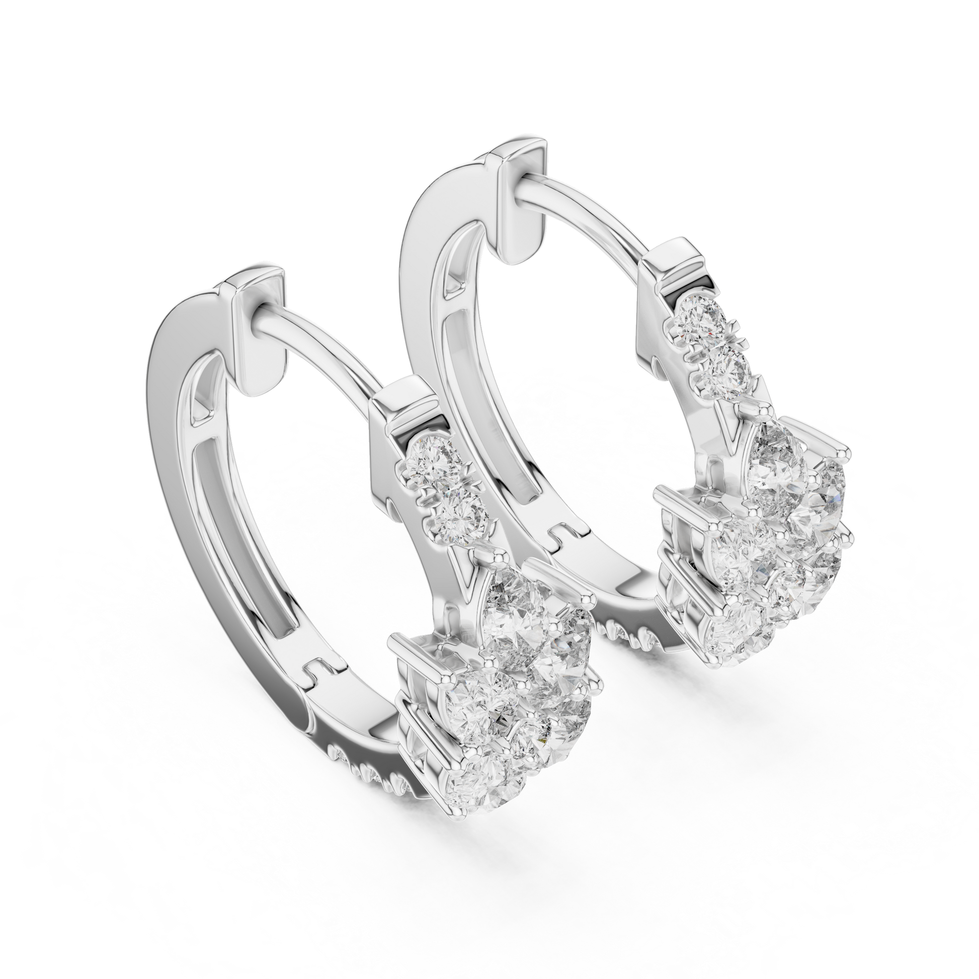 Round & Pear Shape Moissanite Diamond Sterling Silver Floral Bloom Pattern Hoop Earrings