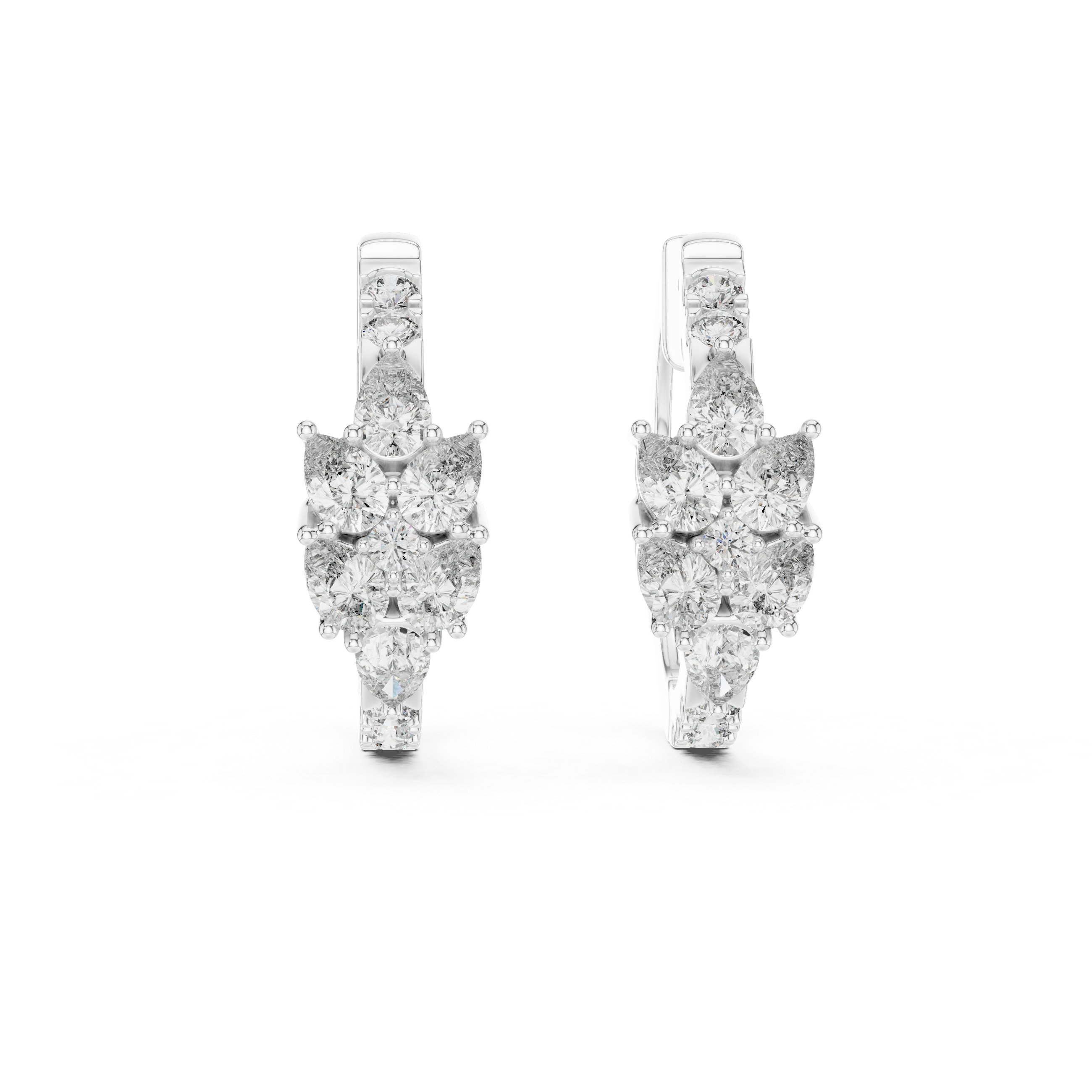 Round & Pear Shape Moissanite Diamond Sterling Silver Floral Bloom Pattern Hoop Earrings