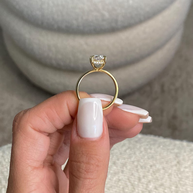 14K Solid Gold 3 Carat Radiant Cut Lab Grown Diamond Solitaire Hidden Halo IGI Certified Engagement Ring