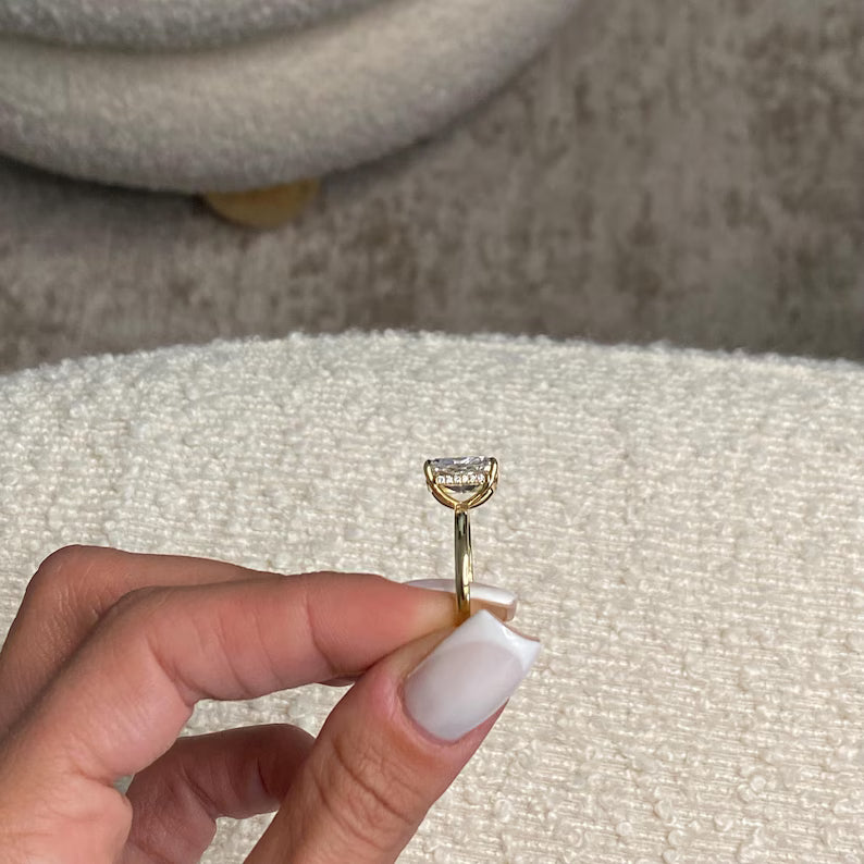 14K Solid Gold 3 Carat Radiant Cut Lab Grown Diamond Solitaire Hidden Halo IGI Certified Engagement Ring