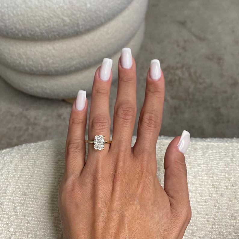 14K Solid Gold 3 Carat Radiant Cut Lab Grown Diamond Solitaire Hidden Halo IGI Certified Engagement Ring