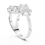 Twin Trilogy Three-stone Halo Moissanite Sterling Silver Cocktail Ring