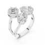 Twin Trilogy Three-stone Halo Moissanite Sterling Silver Cocktail Ringv