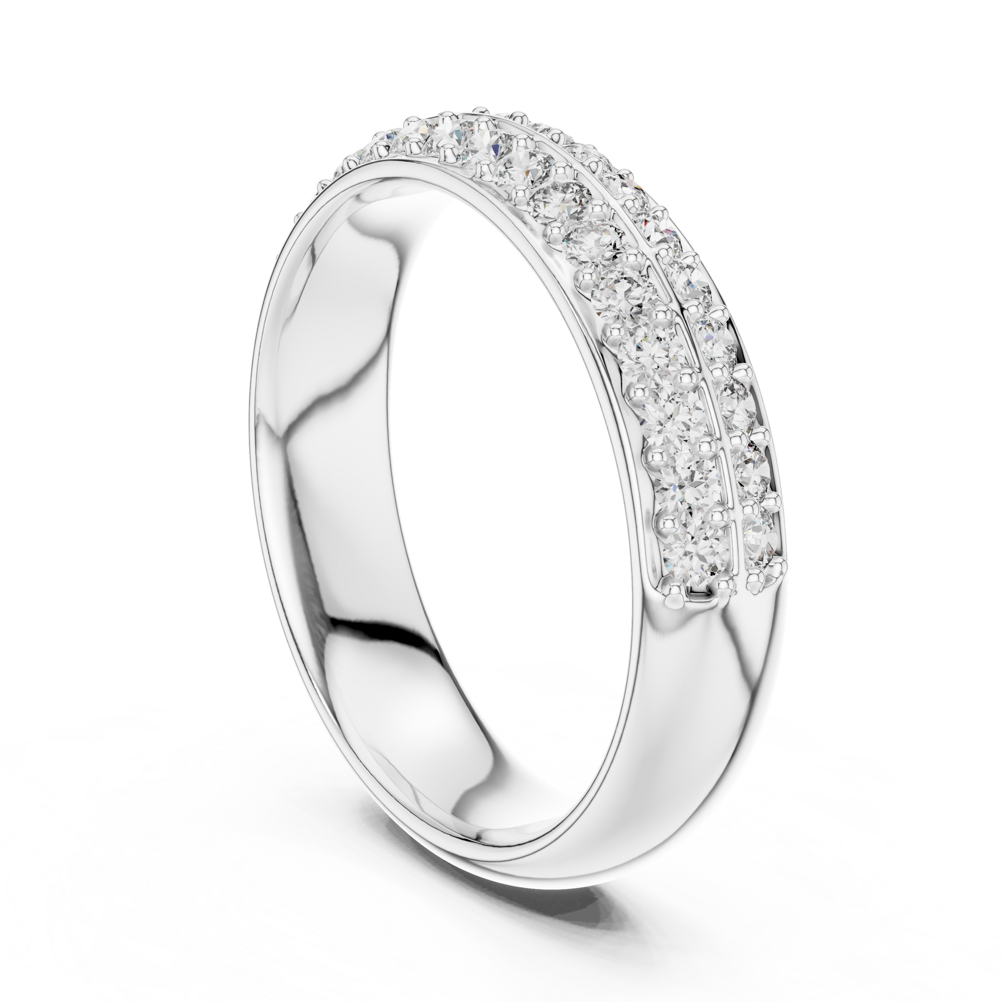 Two-row Pavé Classic Round Moissanite Half-eternity Wedding Anniversary Band