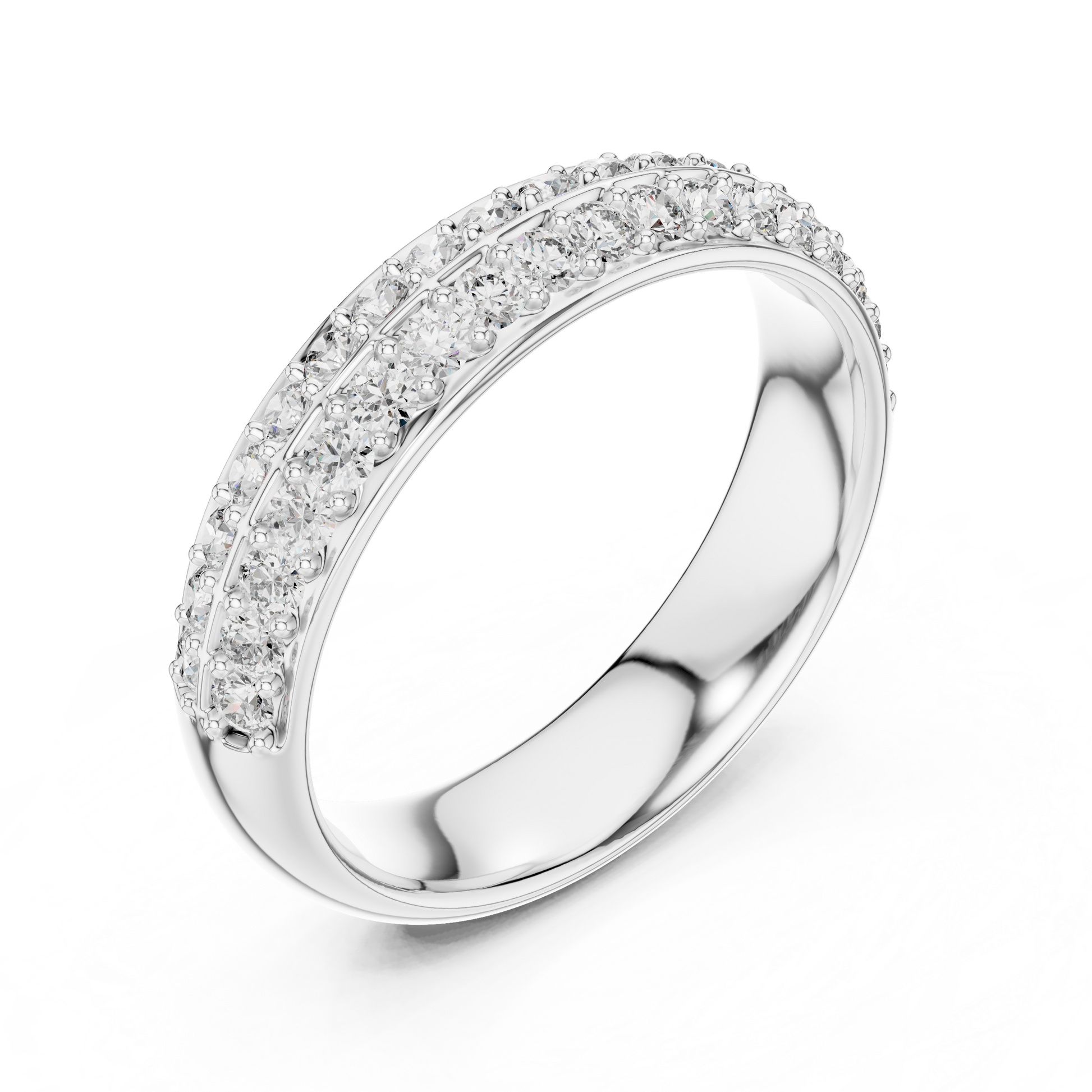 Two-row Pavé Classic Round Moissanite Half-eternity Wedding Anniversary Band