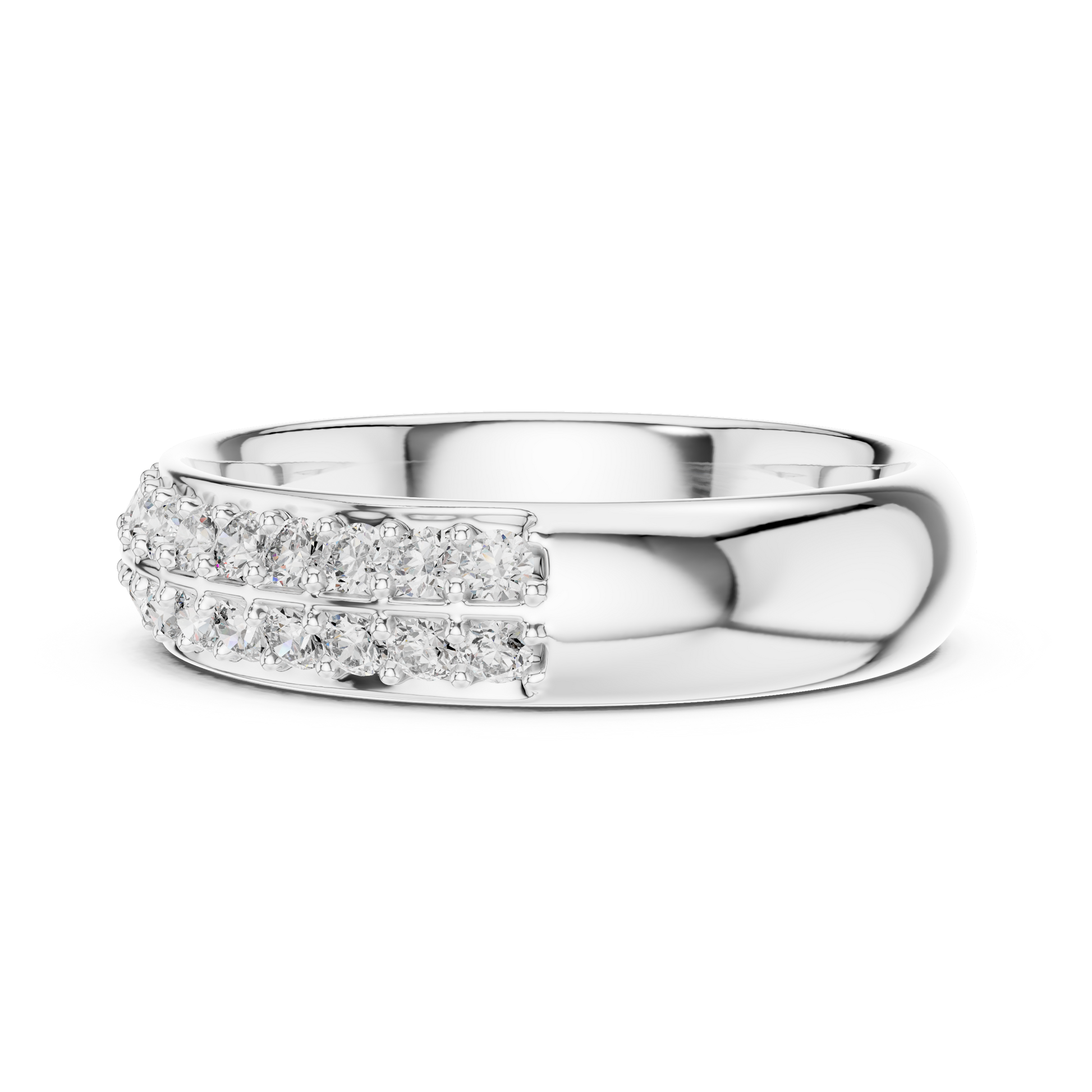 Two-row Pavé Classic Round Moissanite Half-eternity Wedding Anniversary Band