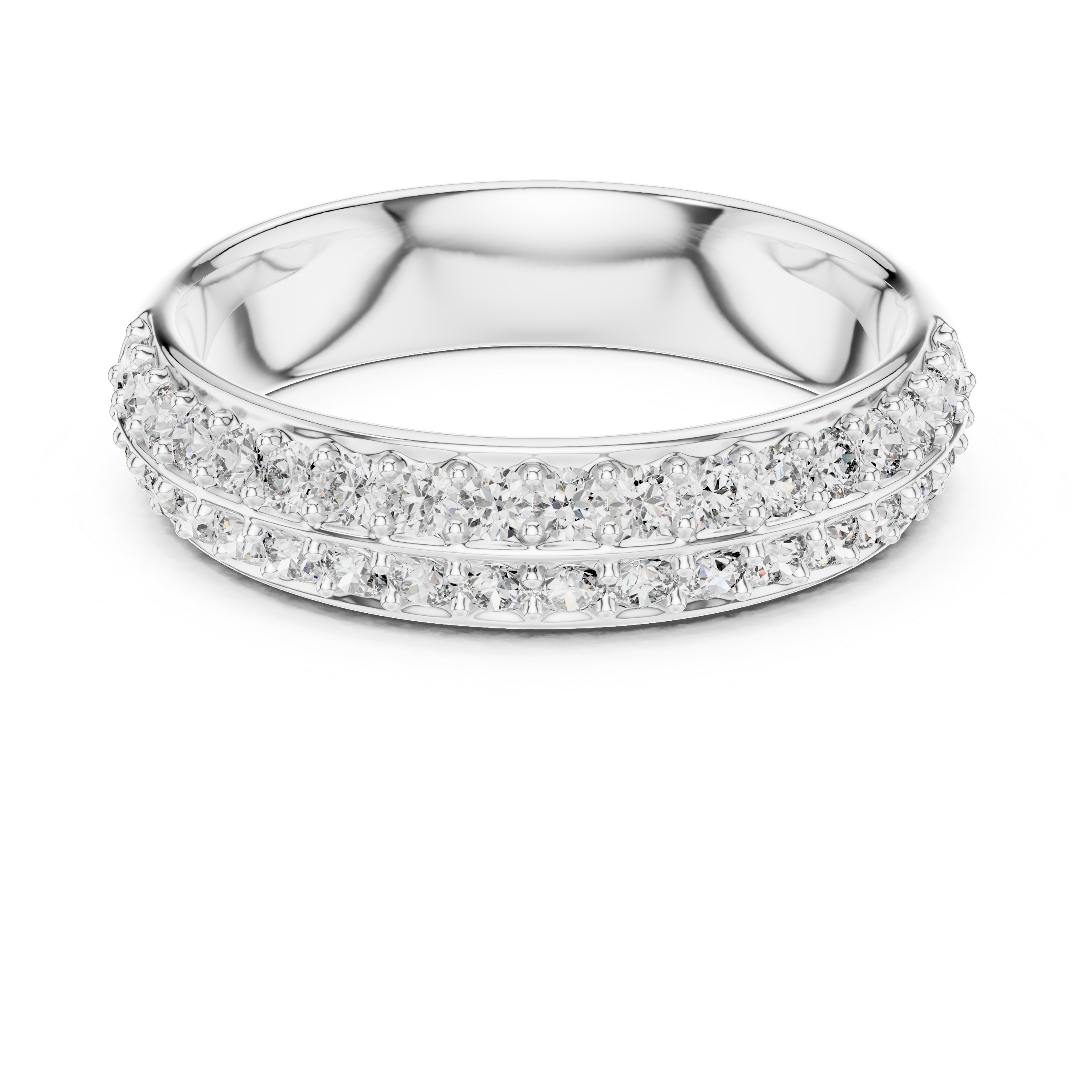 Two-row Pavé Classic Round Moissanite Half-eternity Wedding Anniversary Band