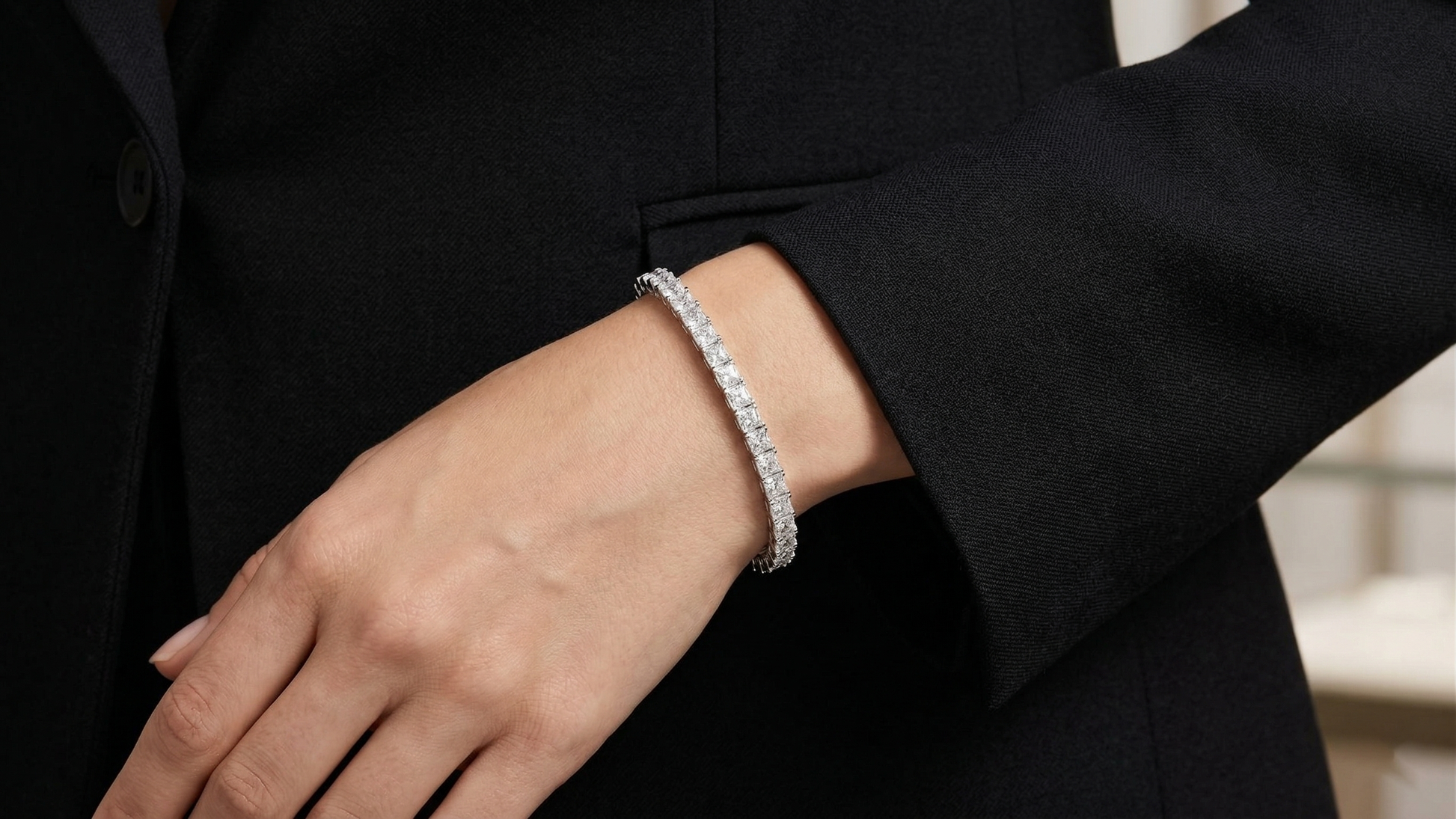 Princess Cut 925 Sterling Silver Prong Setting Tennis Moissanite Diamond Bracelet