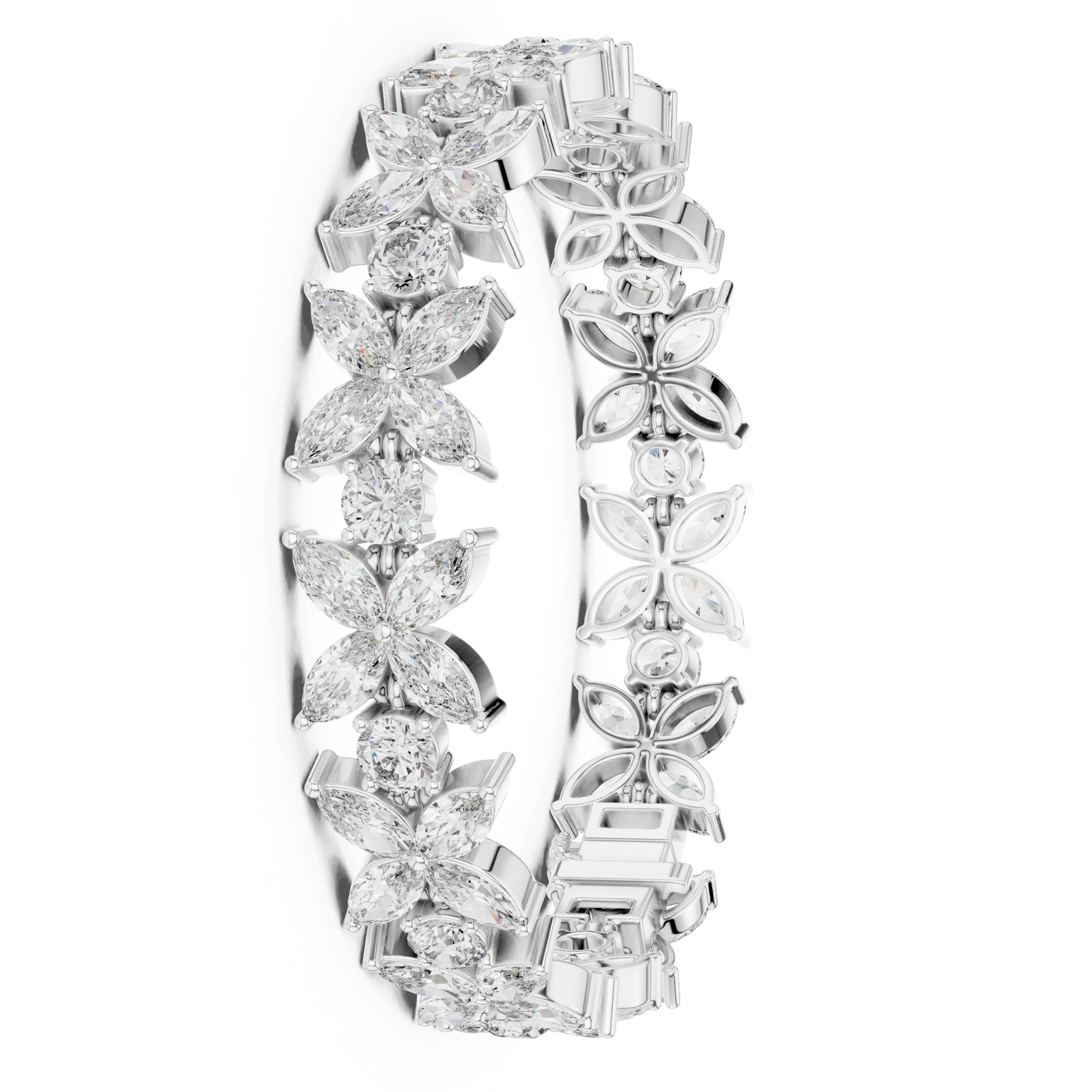 Marquise & Round Shape Floral Moissanite Daimond 925 Sterling Silver Bracelet