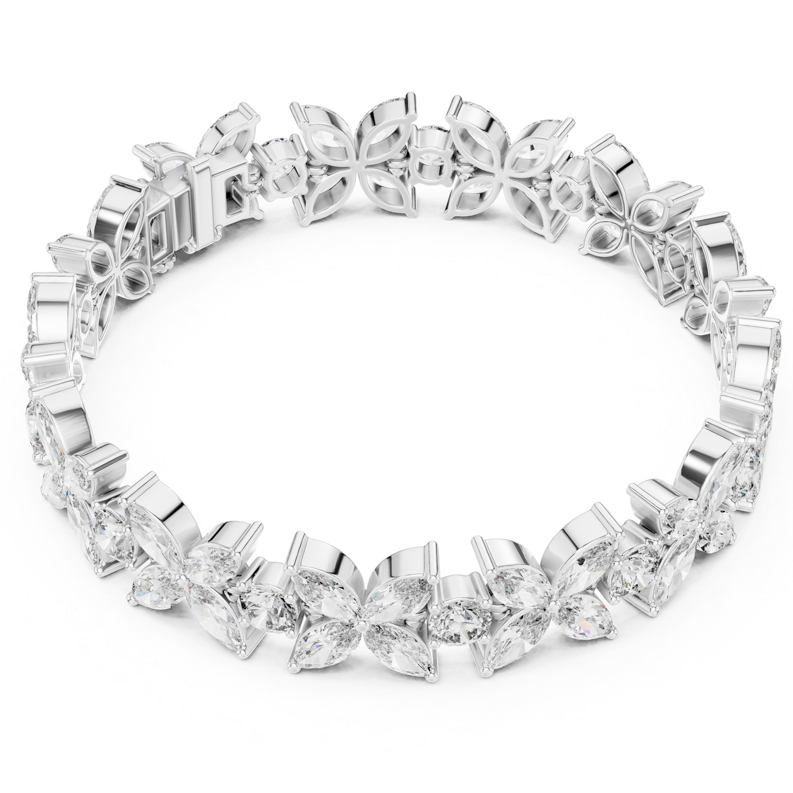Marquise & Round Shape Floral Moissanite Daimond 925 Sterling Silver Bracelet