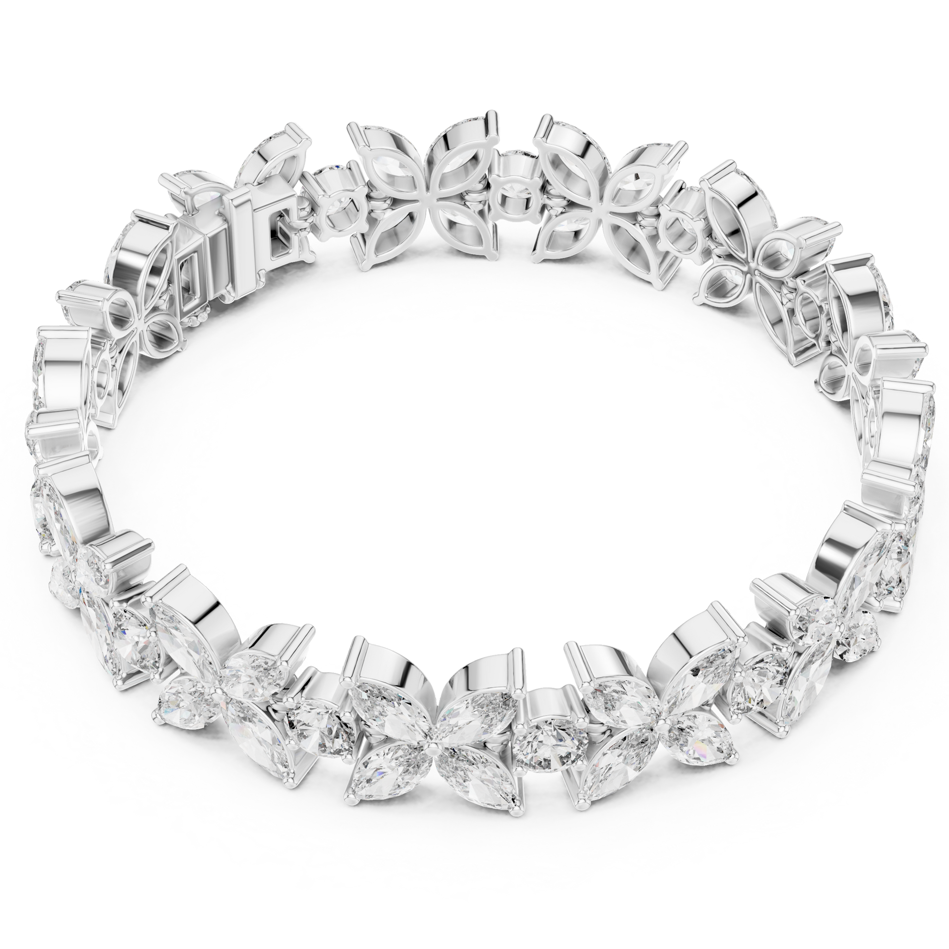 Marquise & Round Shape Floral Moissanite Daimond 925 Sterling Silver Bracelet