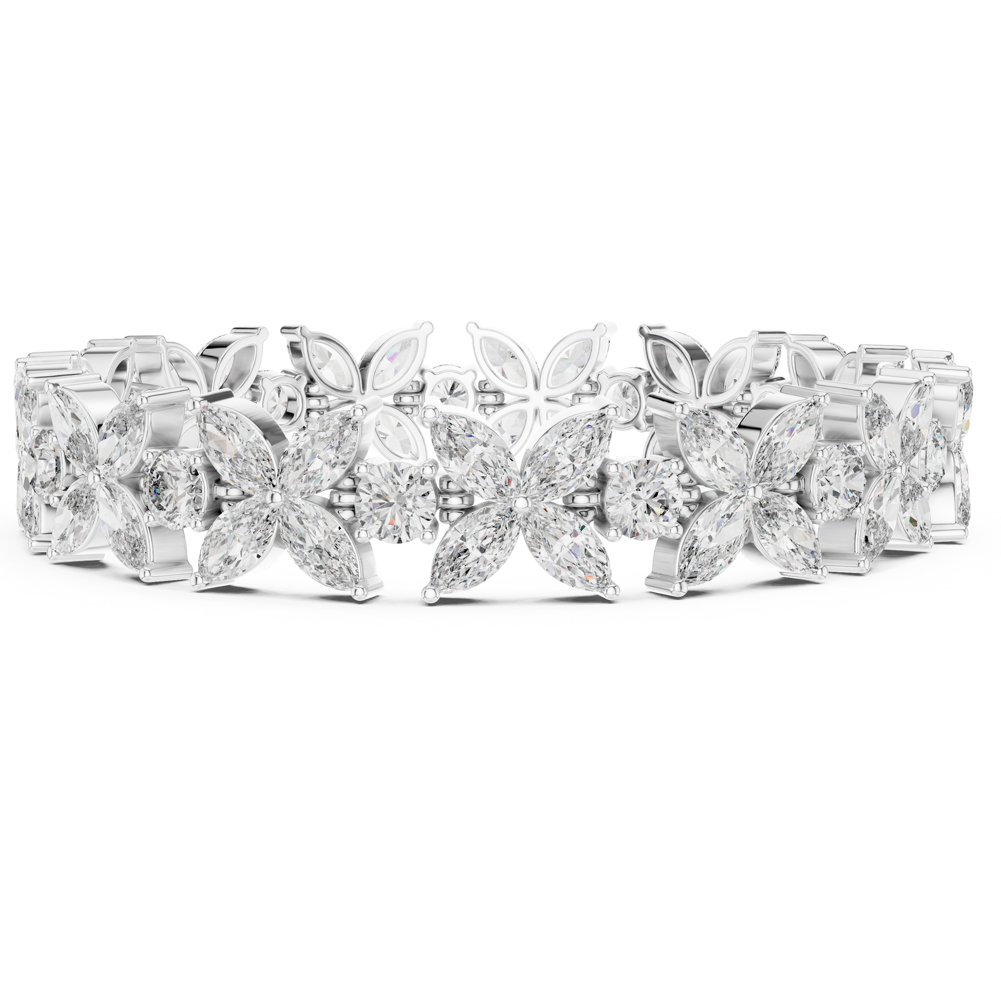 Marquise & Round Shape Floral Moissanite Daimond 925 Sterling Silver Bracelet