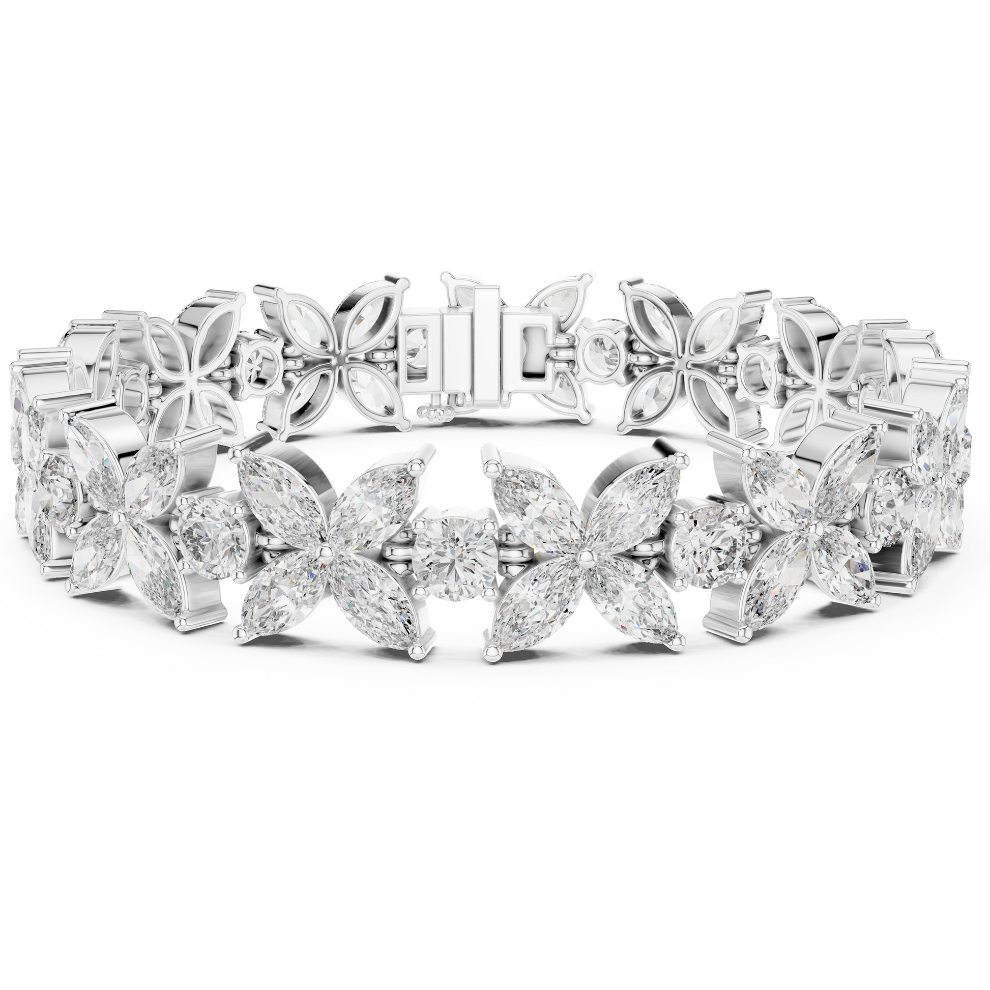 Marquise & Round Shape Floral Moissanite Daimond 925 Sterling Silver Bracelet