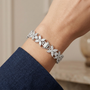 Marquise & Round Shape Floral Moissanite Diamond 925 Sterling Silver Bracelet