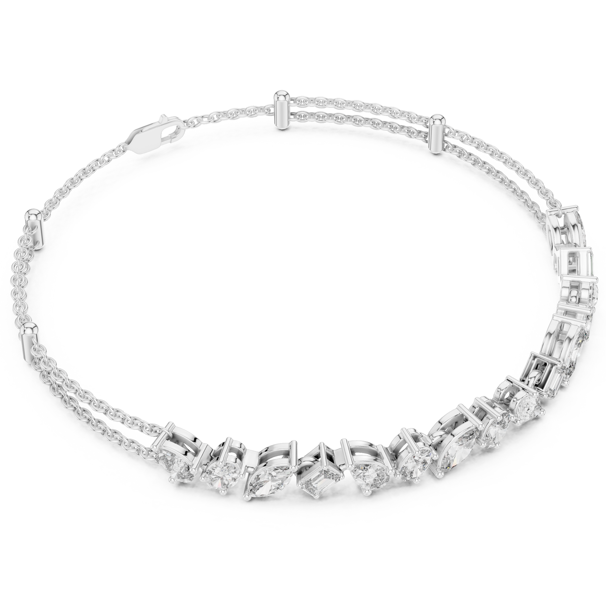 Mix Shape Moissanite Diamond 925 Sterling Silver Classic Bracelet