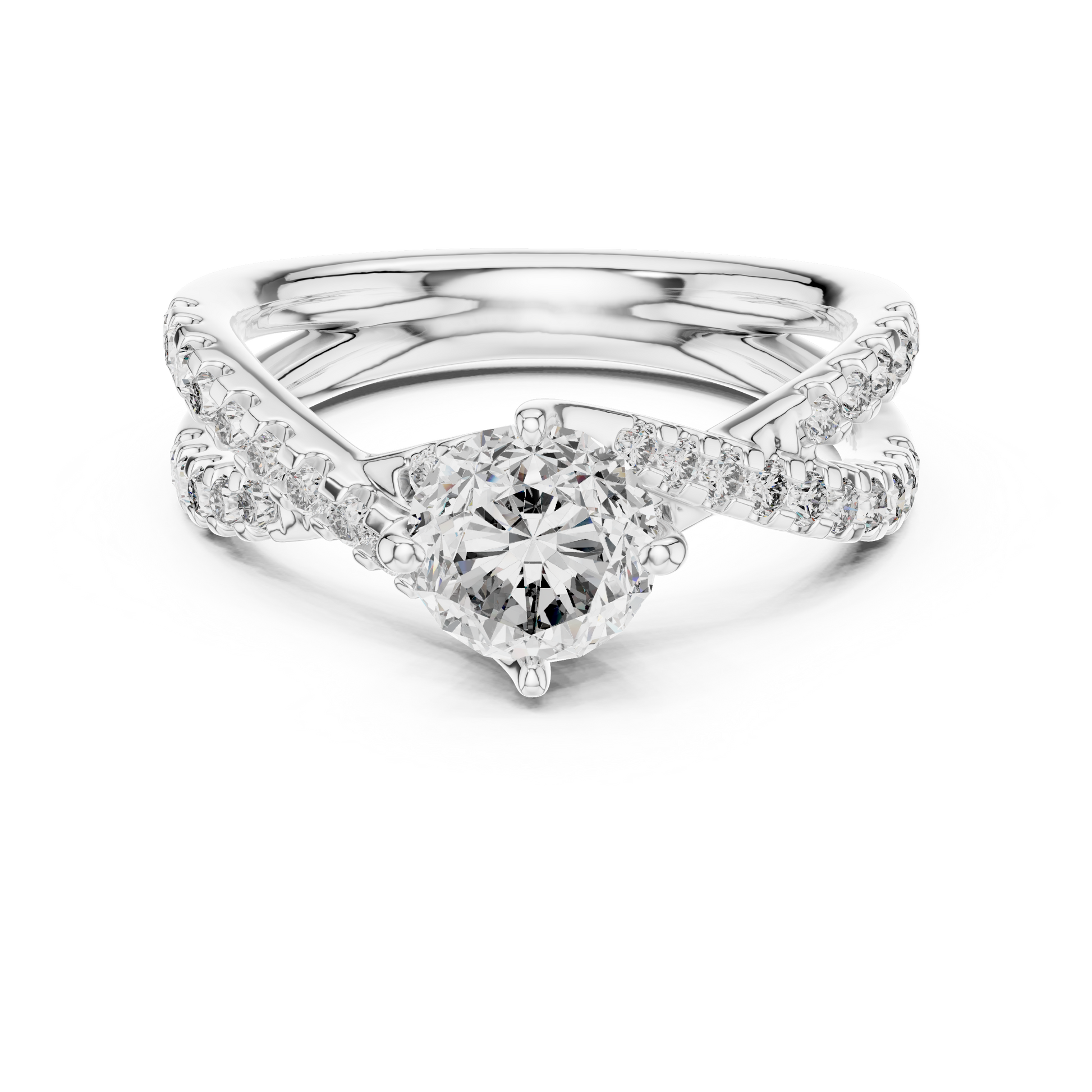 Round-cut Moissanite Sterling Silver Twisted Split-shank Solitaire Engagement Ring