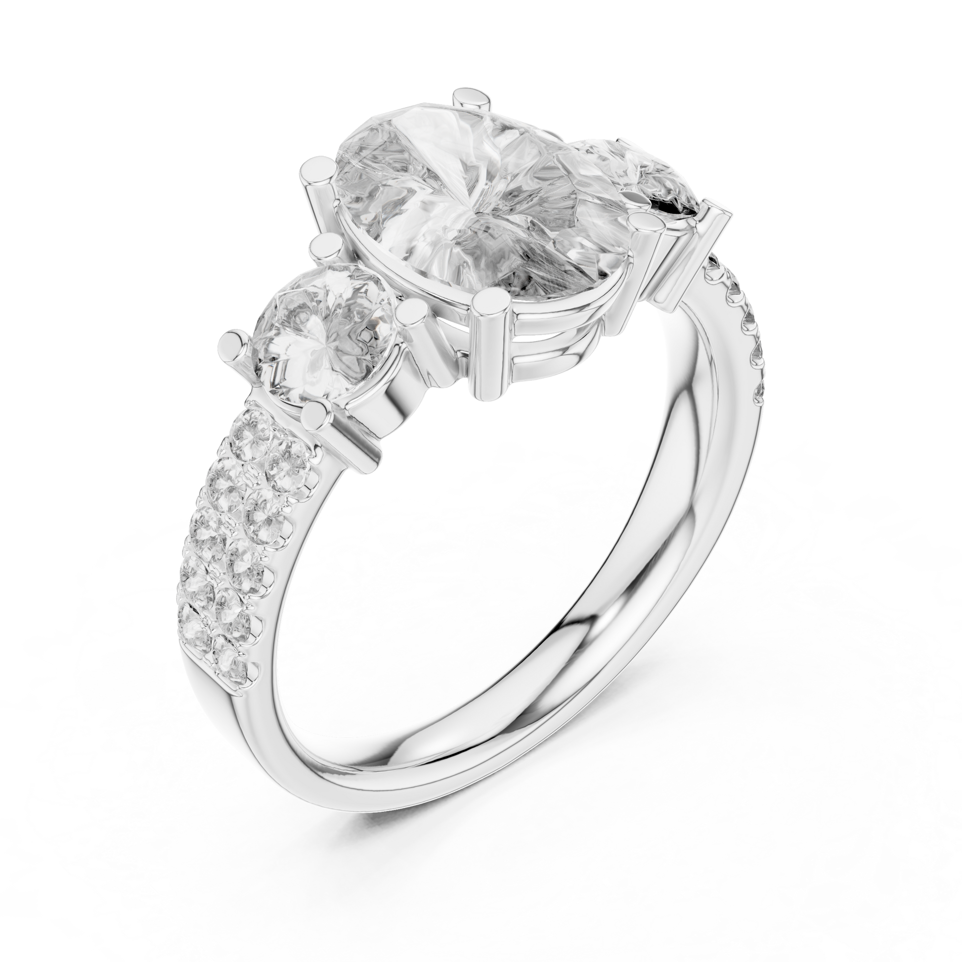 Luxurious Oval Cut Moissanite Three-stone Trilogy Sterling Silver Engagement Ring