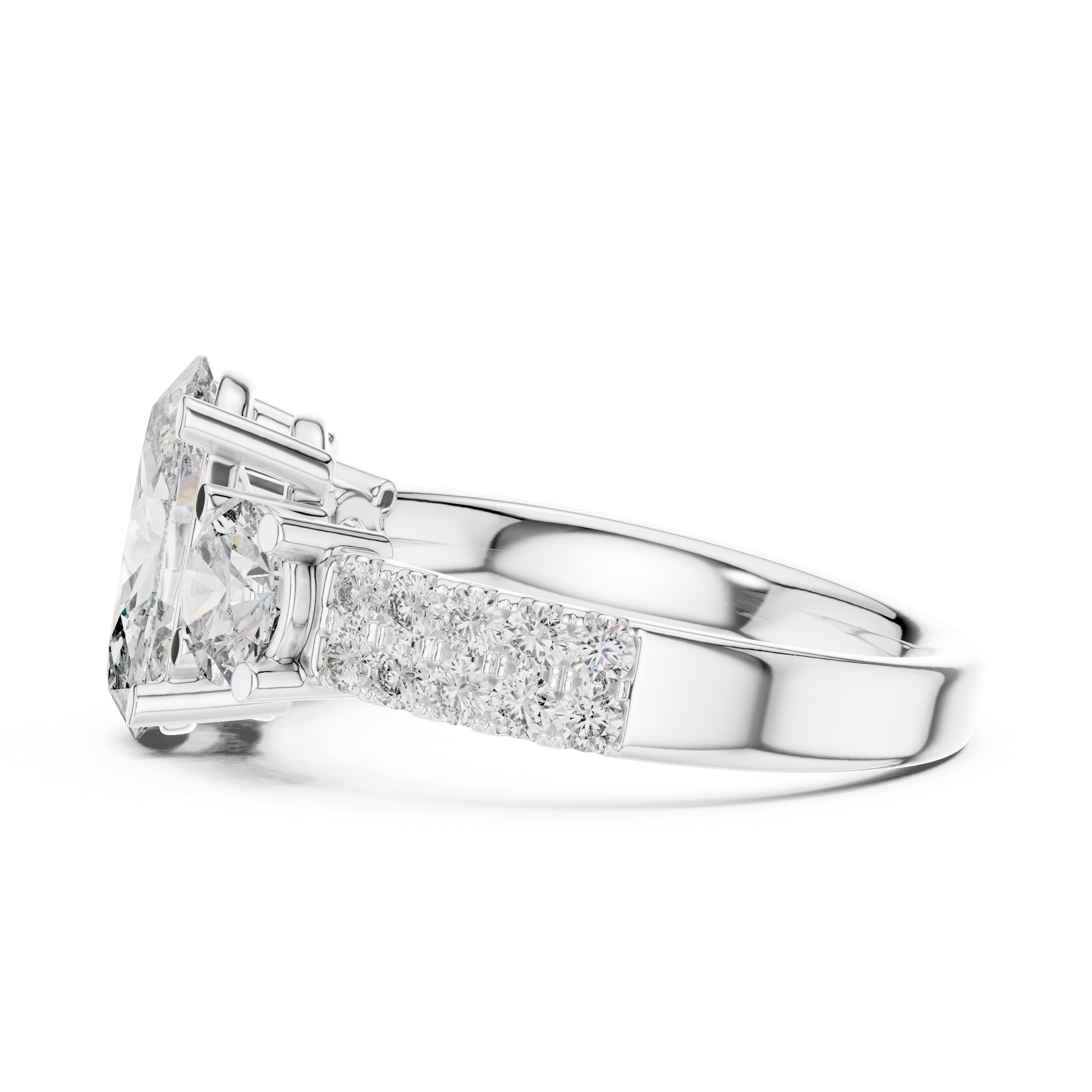 Luxurious Oval Cut Moissanite Three-stone Trilogy Sterling Silver Engagement Ring