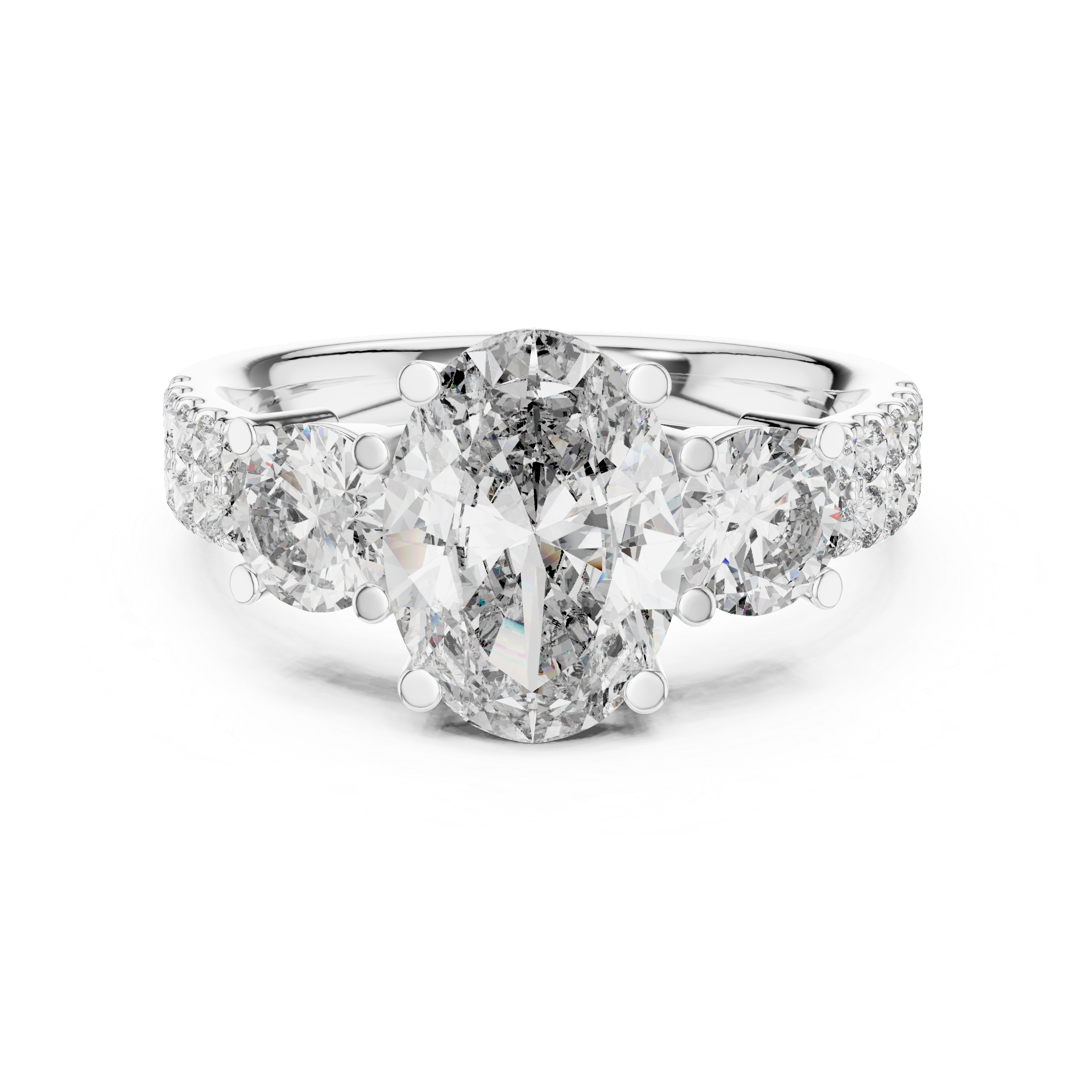 Luxurious Oval Cut Moissanite Three-stone Trilogy Sterling Silver Engagement Ring