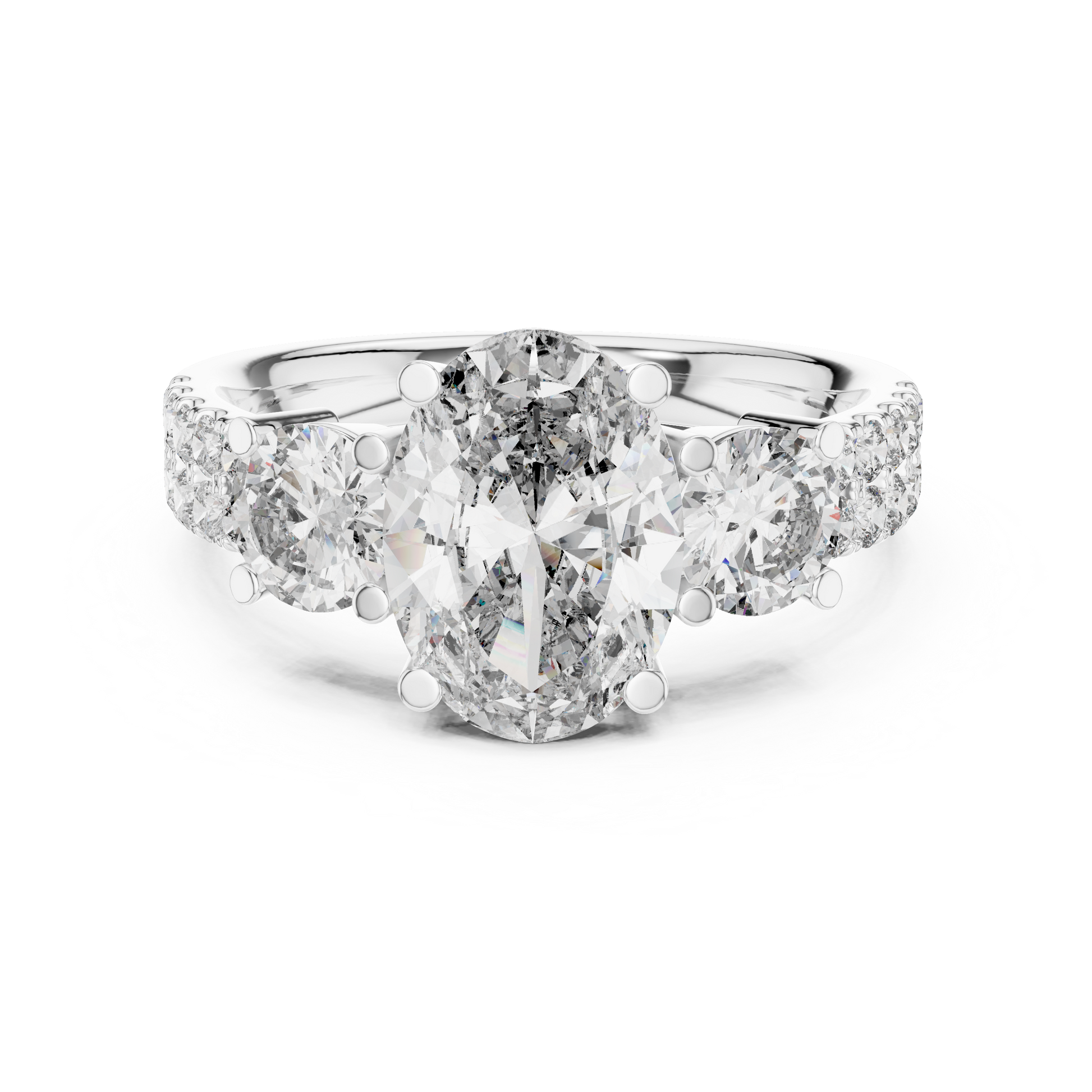 Luxurious Oval Cut Moissanite Three-stone Trilogy Sterling Silver Engagement Ring