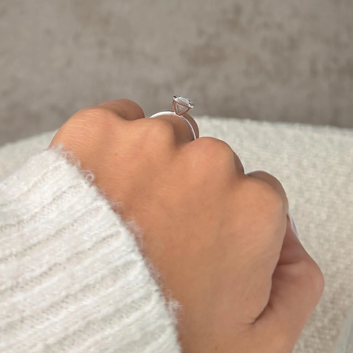 14K White Gold 2 Carat Emerald Cut Lab Grown Diamond Bezel IGI Certified D-VVS2 Engagement Ring