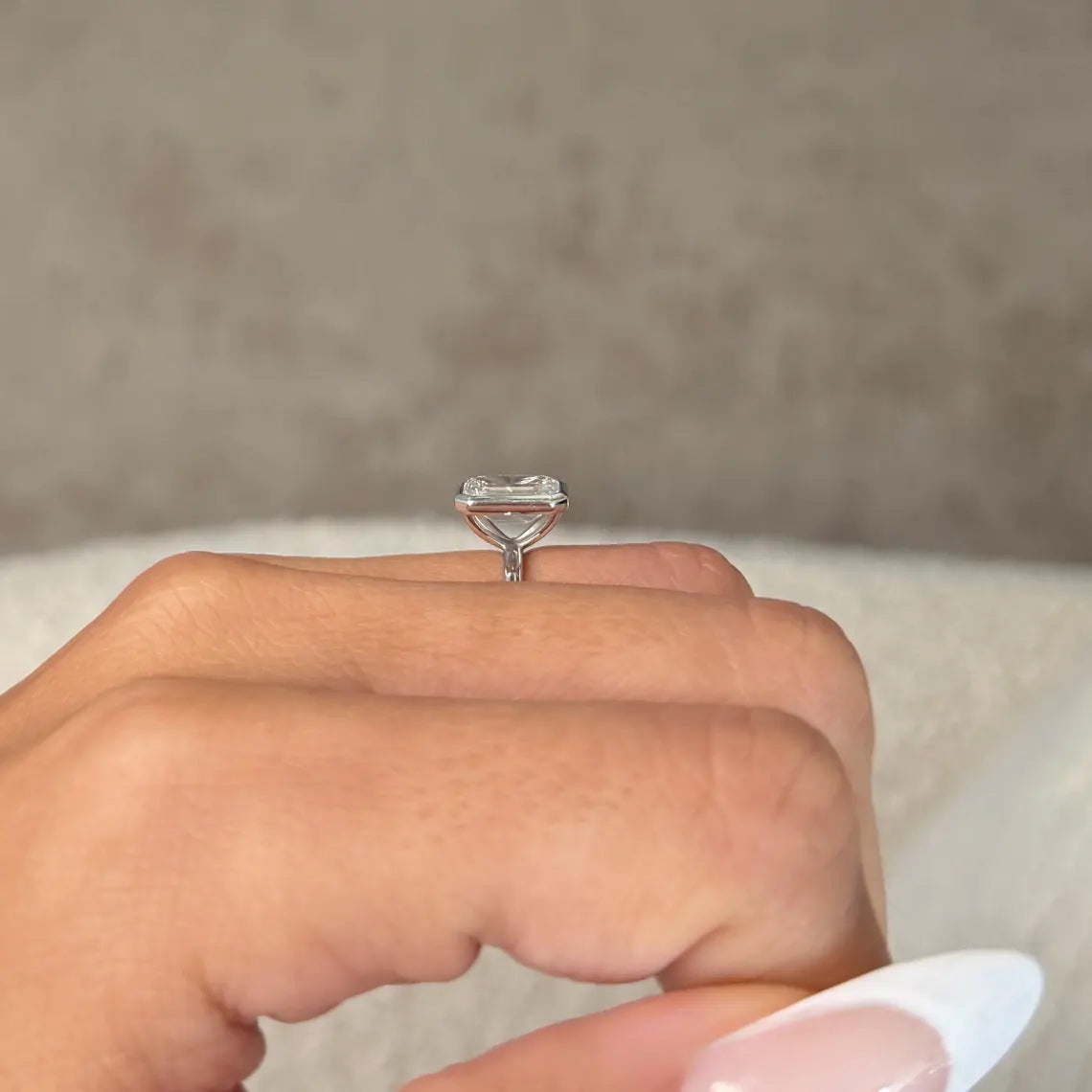 14K White Gold 2 Carat Emerald Cut Lab Grown Diamond Bezel IGI Certified D-VVS2 Engagement Ring