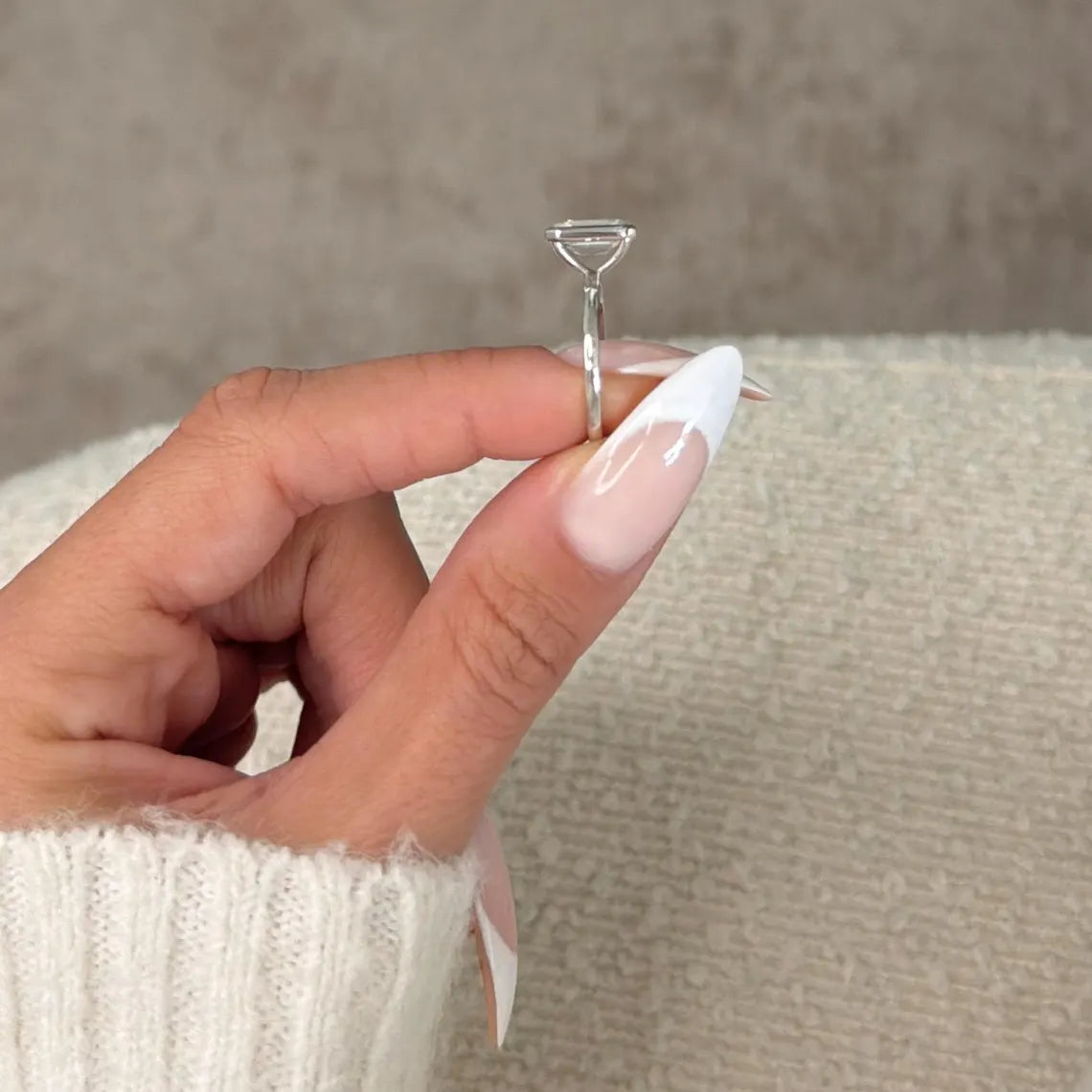 14K White Gold 2 Carat Emerald Cut Lab Grown Diamond Bezel IGI Certified D-VVS2 Engagement Ring