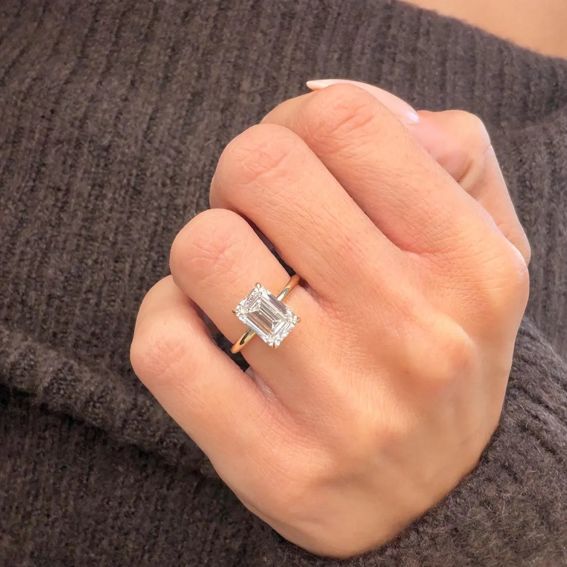 14k Yellow Gold 3 Carat Emerald Cut Lab Grown Diamond Solitaire Ring D-VVS2 IGI Certified Engagement Ring