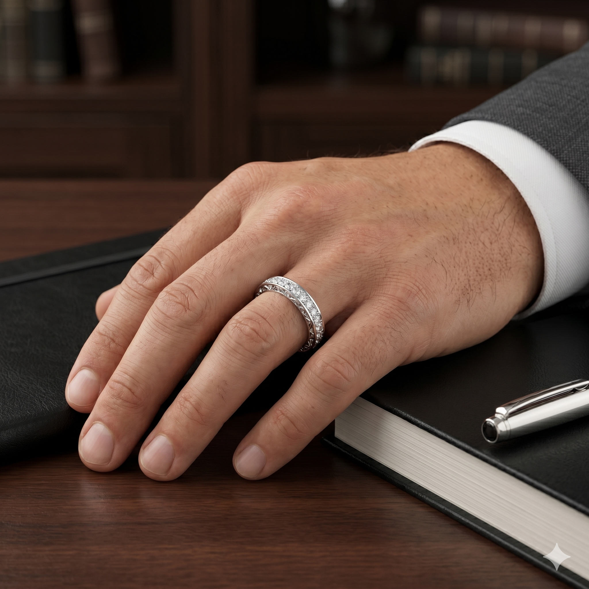 Intricate Filigree Decorative Vintage-inspired Eternity Wedding Band in 925 Sterling Silver