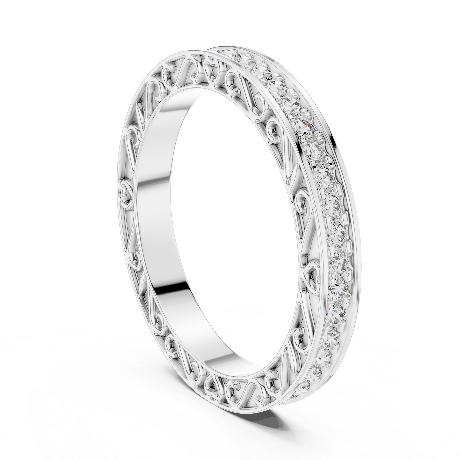 Intricate Filigree Decorative Vintage-inspired Eternity Wedding Band in 925 Sterling Silver