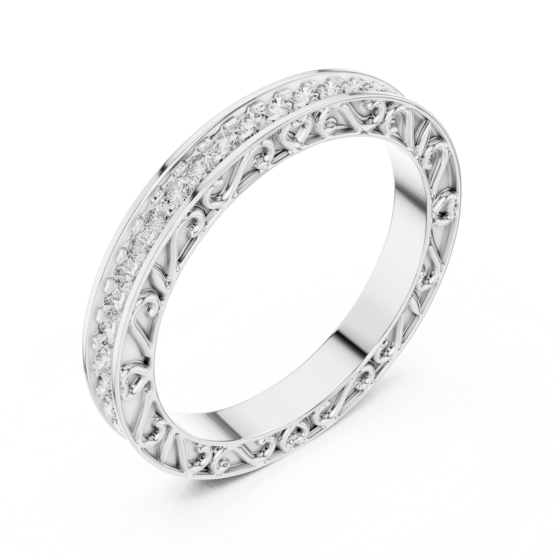 Intricate Filigree Decorative Vintage-inspired Eternity Wedding Band in 925 Sterling Silver