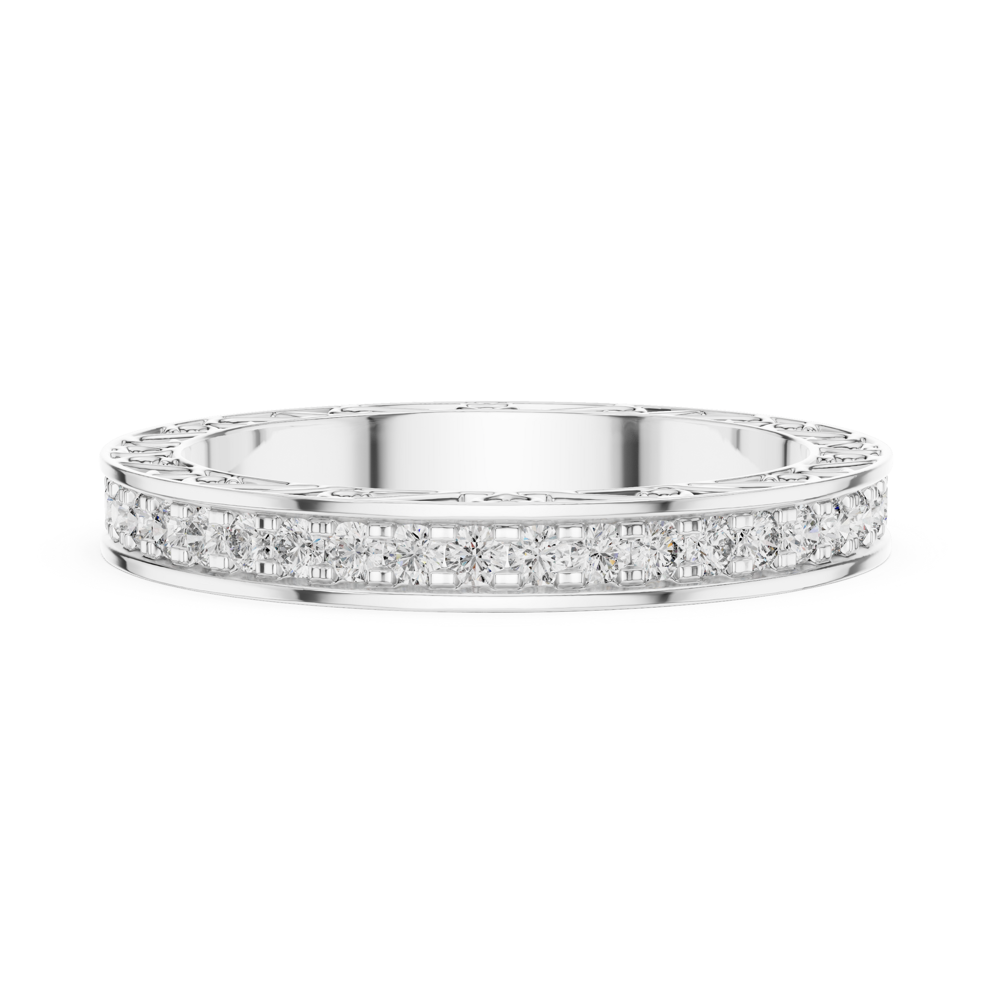 Intricate Filigree Decorative Vintage-inspired Eternity Wedding Band in 925 Sterling Silver