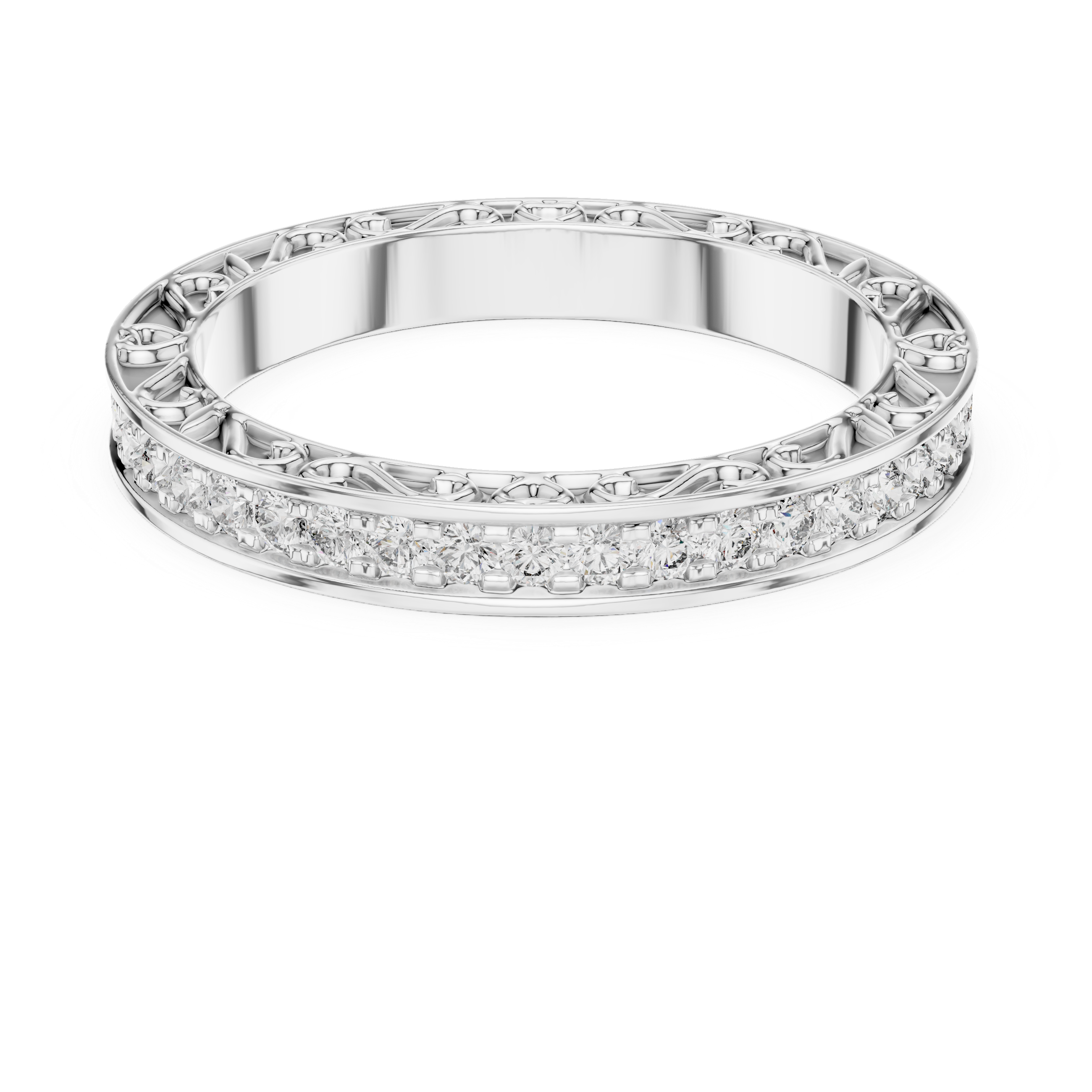 Intricate Filigree Decorative Vintage-inspired Eternity Wedding Band in 925 Sterling Silver
