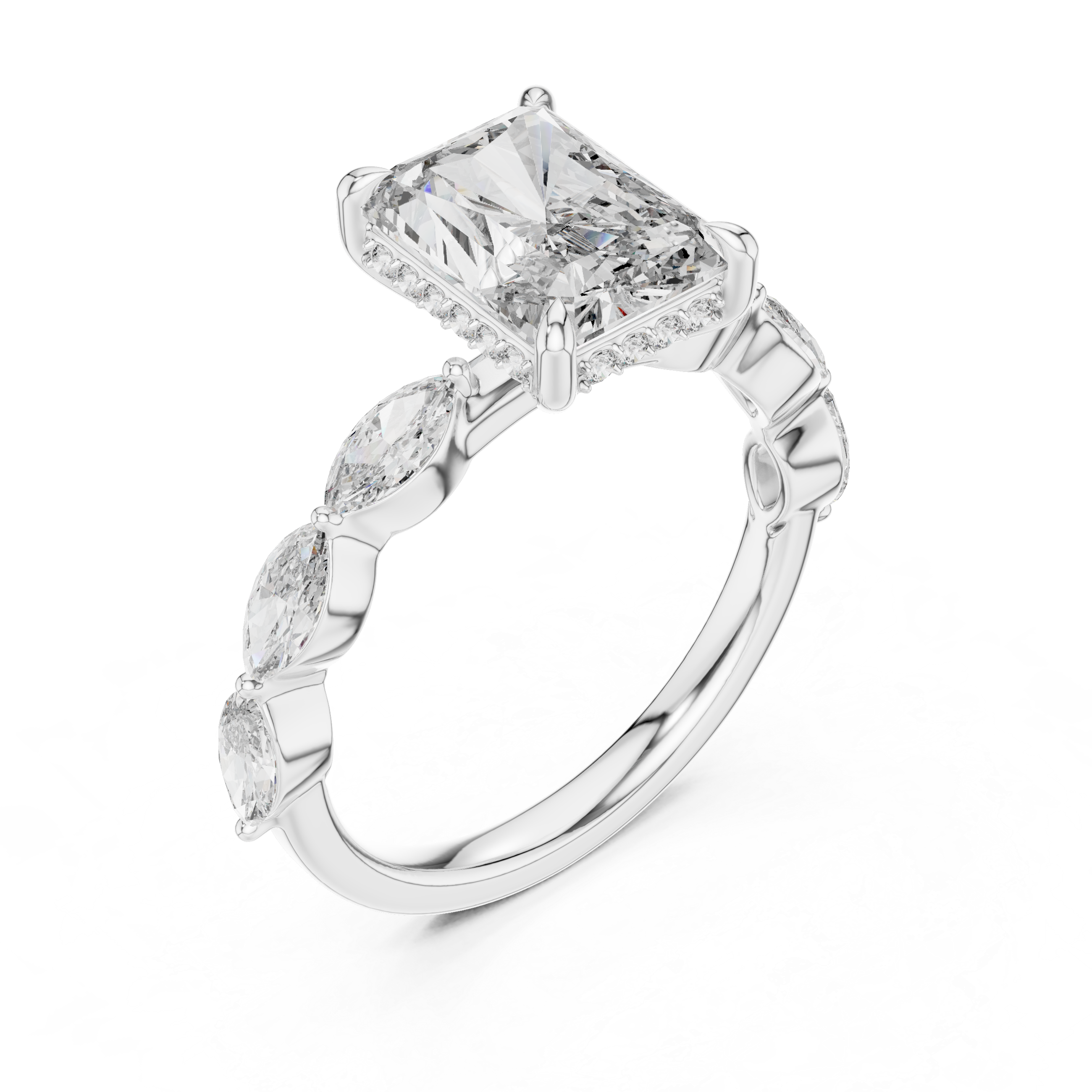 The Radiant Solitaire Engagement Ring Featuring Marquise Accent Band
