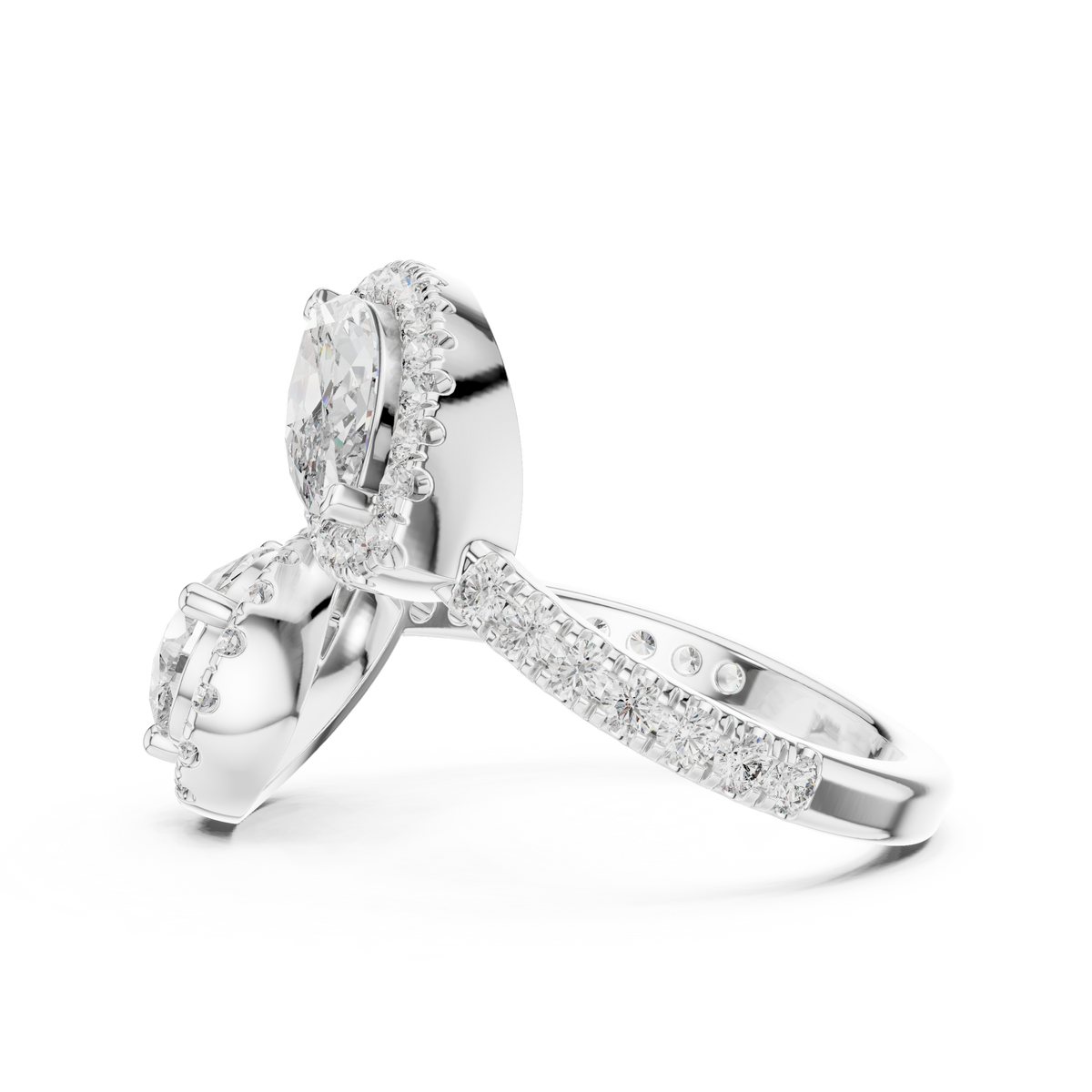 The Toi et Moi Double Halo Bypass Ring in 925 Sterling Silver