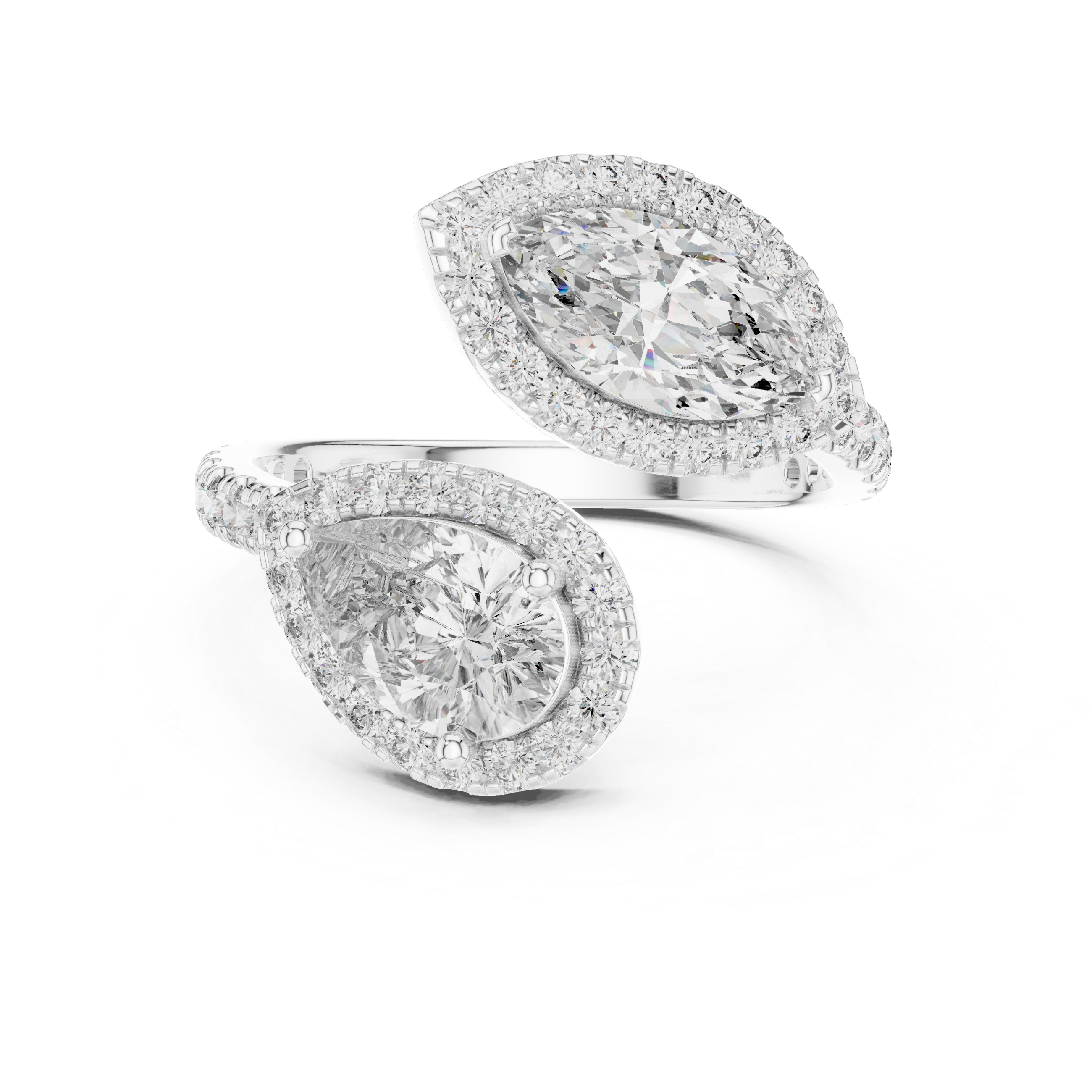 The Toi et Moi Double Halo Bypass Ring in 925 Sterling Silver