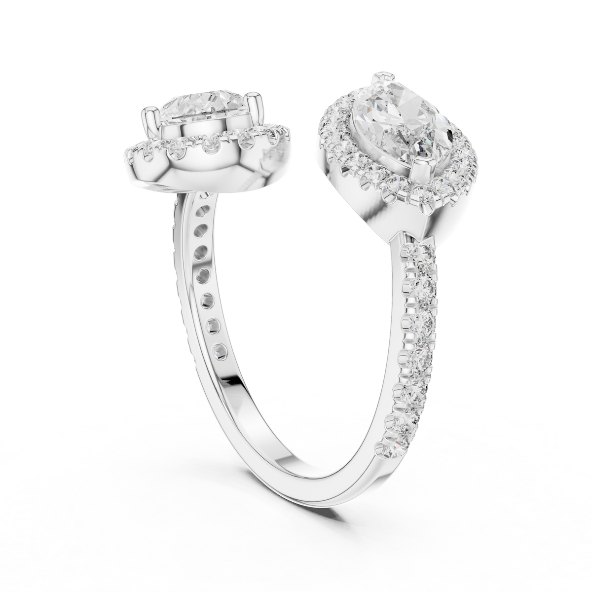 The Toi et Moi Double Halo Bypass Ring in 925 Sterling Silver
