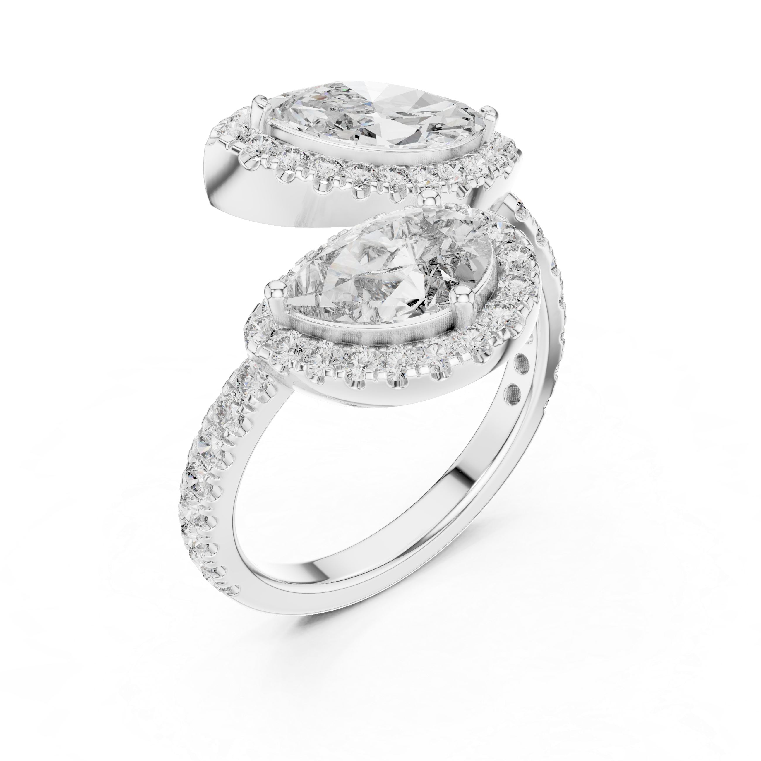 The Toi et Moi Double Halo Bypass Ring in 925 Sterling Silver
