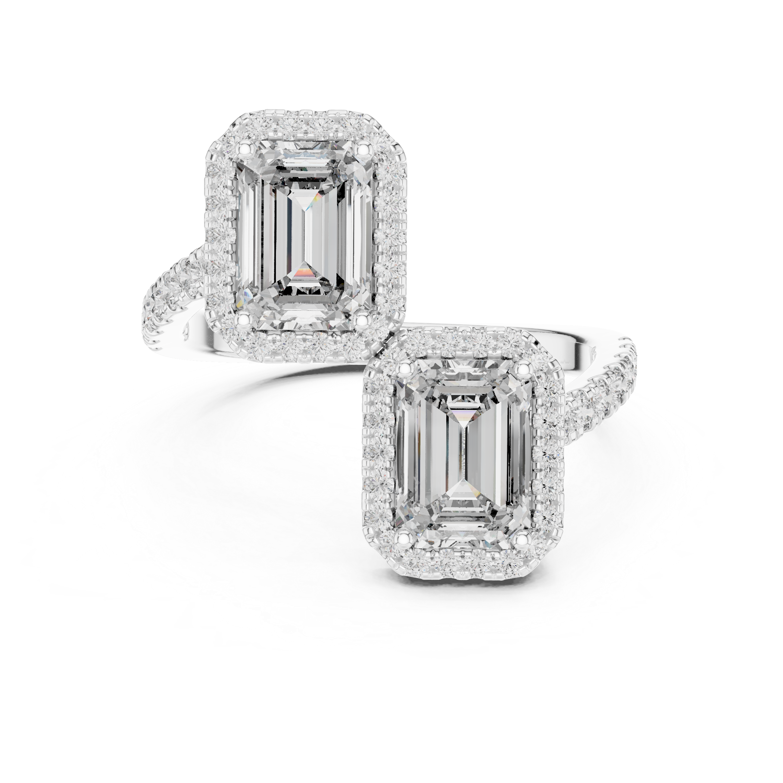 The Double Emerald-Cut Toi et Moi Pavé Halo Bypass Ring