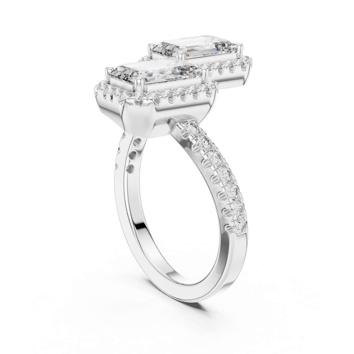 The Double Emerald-Cut Toi et Moi Pavé Halo Bypass Ring