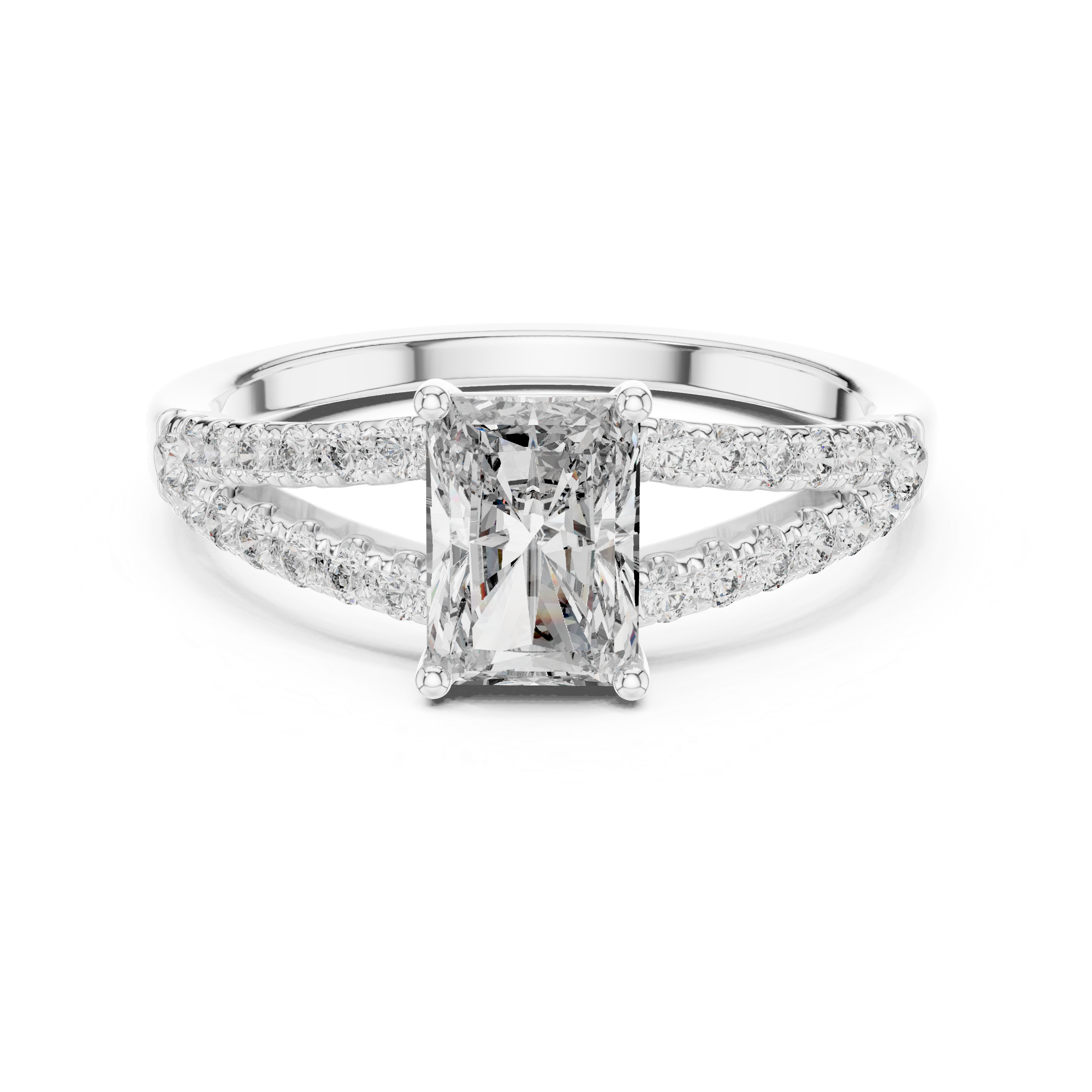 925 Sterling Silver Radiant-Cut Moissanite Pavé Split-Shank Engagement Ring