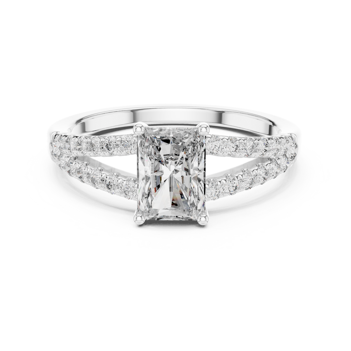 925 Sterling Silver Radiant-Cut Moissanite Pavé Split-Shank Engagement Ring