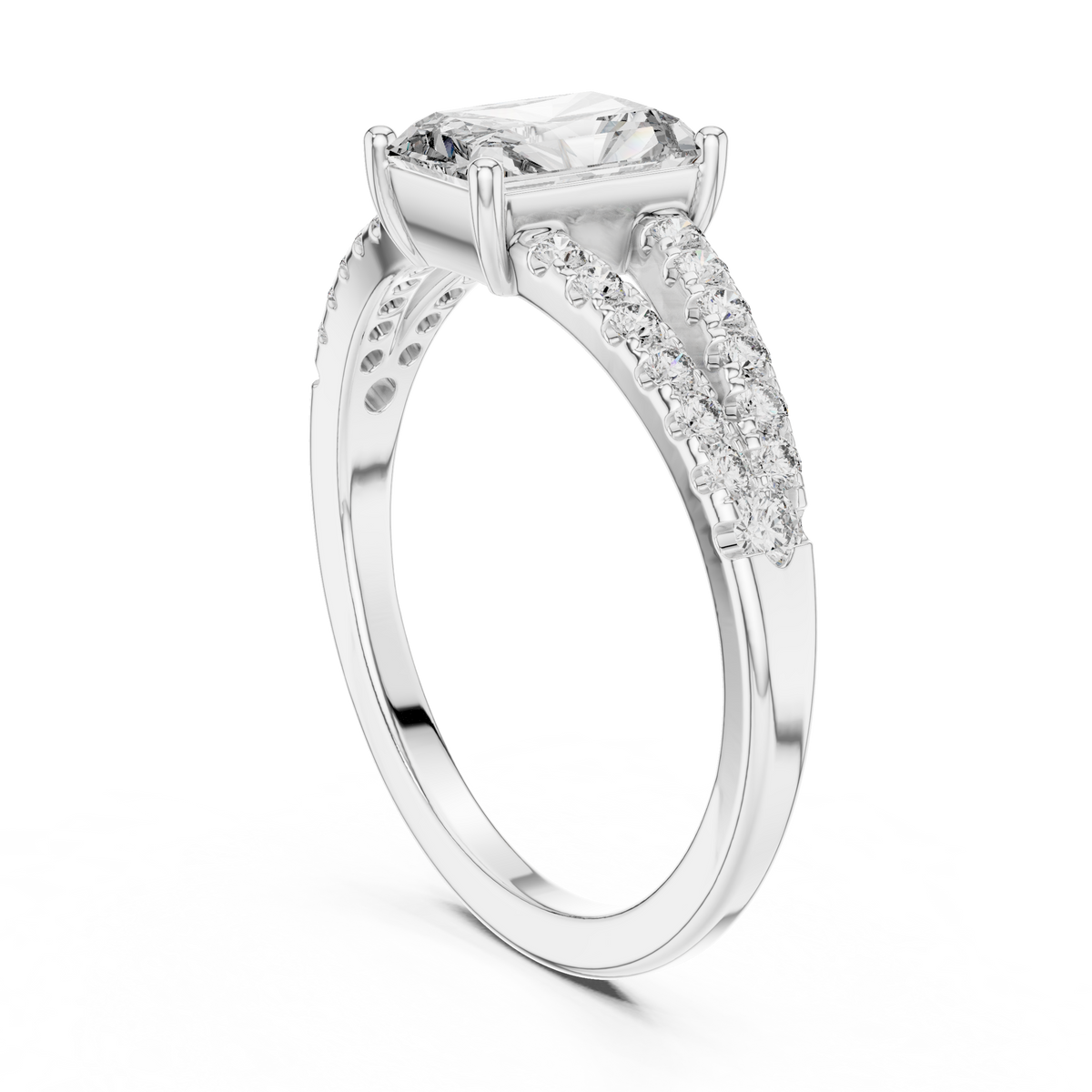925 Sterling Silver Radiant-Cut Moissanite Pavé Split-Shank Engagement Ring